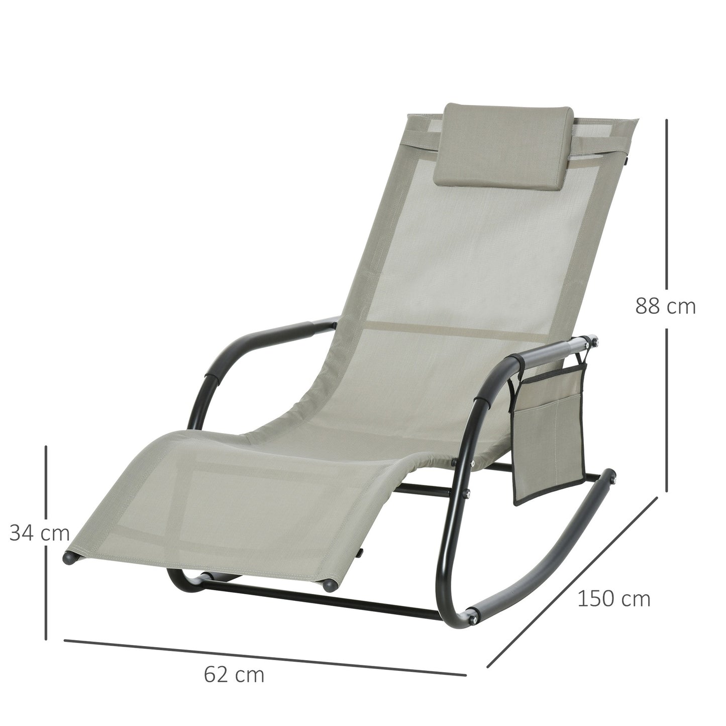 Garden rocking chair - metal mesh, black & light grey, 150x62x88 cm