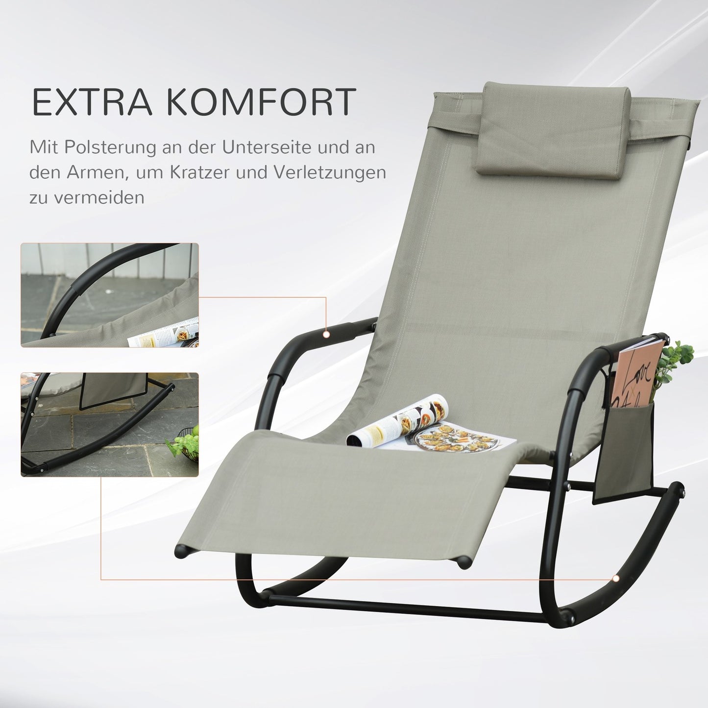 Garden rocking chair - metal mesh, black & light grey, 150x62x88 cm