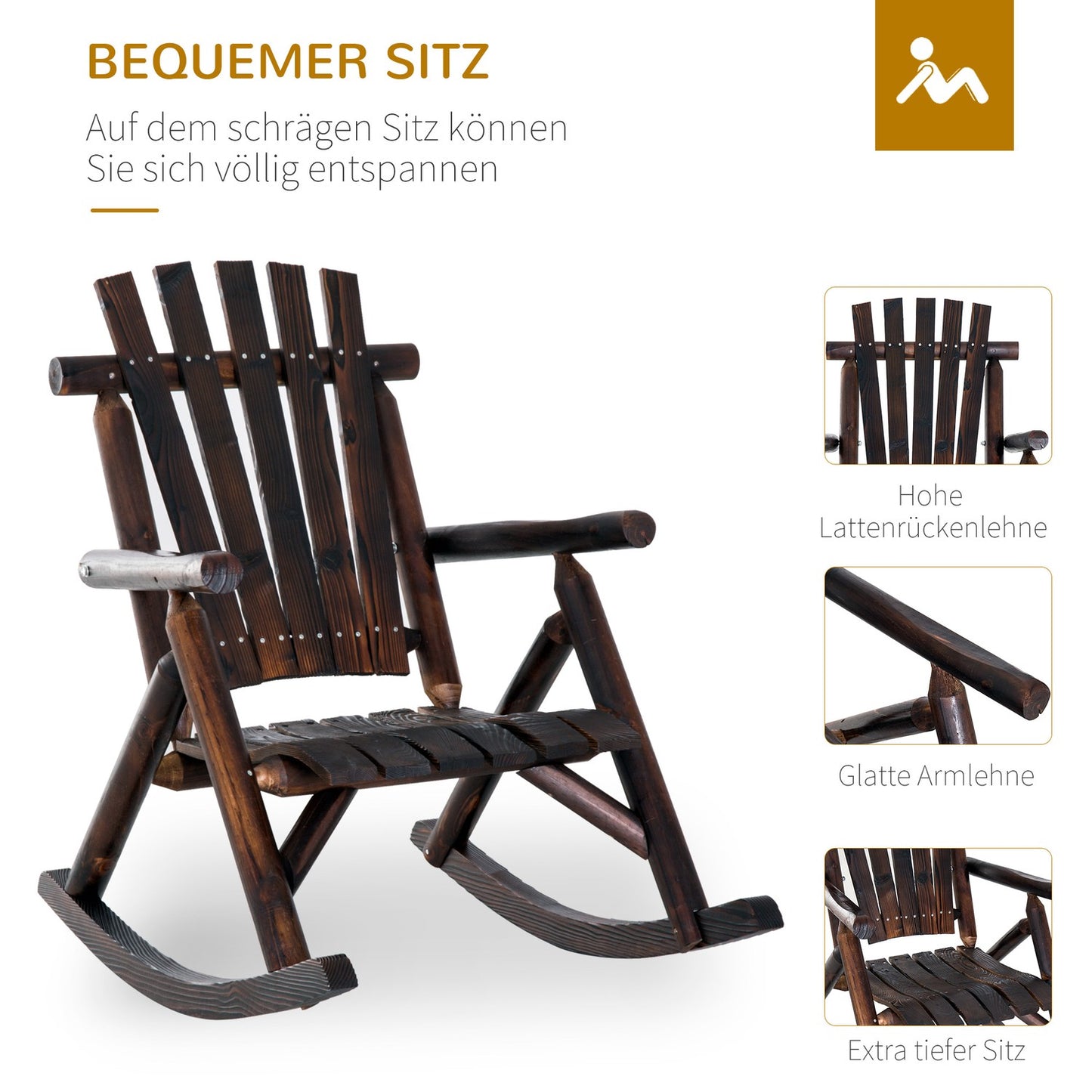 Weather-resistant rocking chair in solid wood, armrests, 97x69x93cm