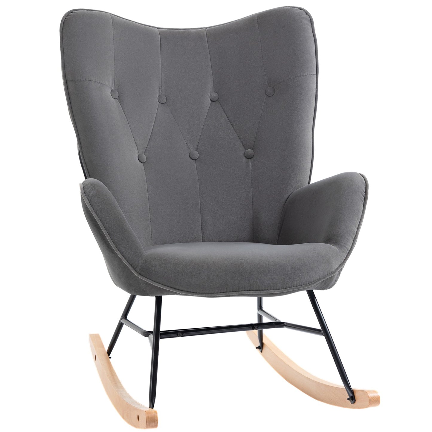 Velvet-like rocking chair, steel frame, padded seat