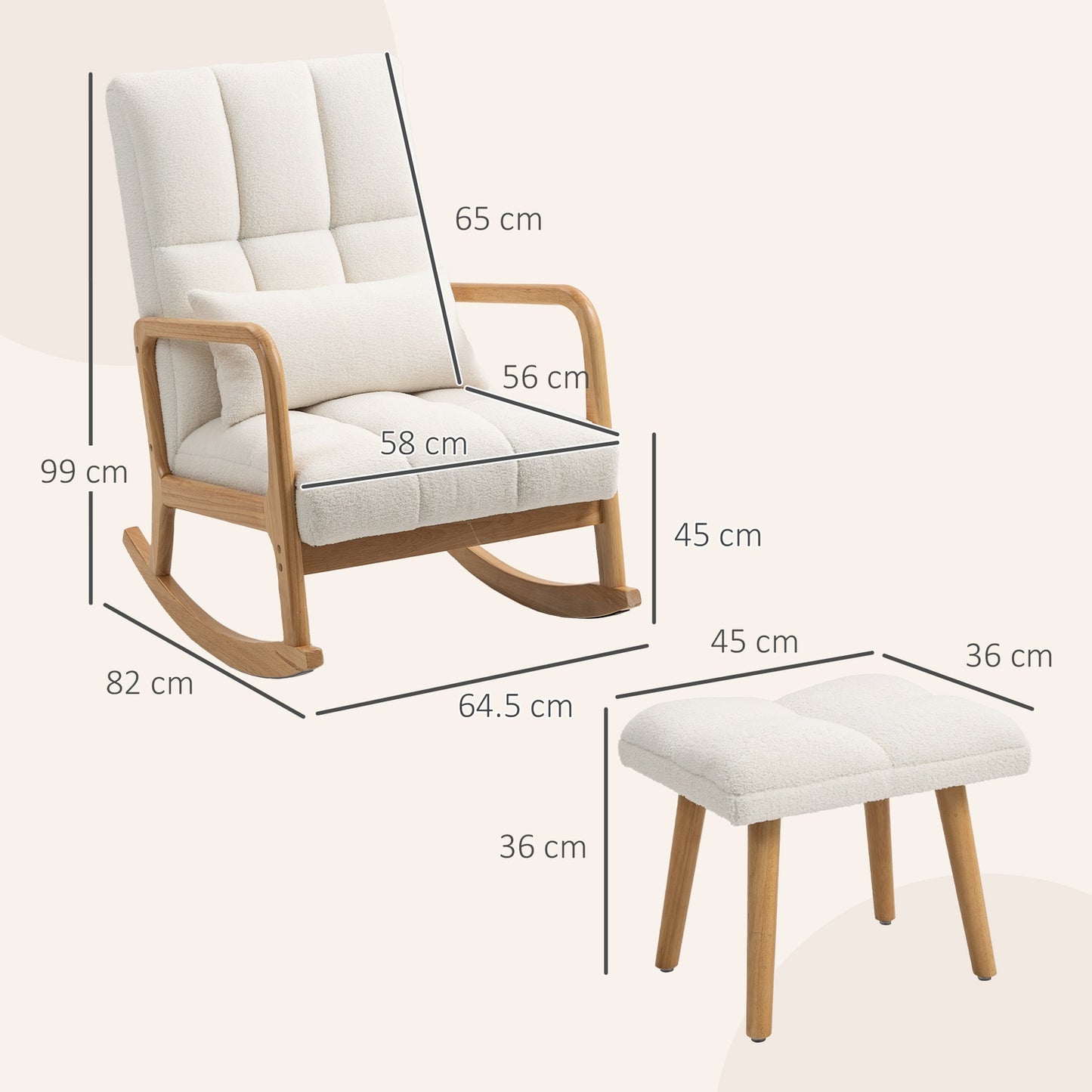 Rocking Chair with Ottoman, Fleece Cover, High Back, Wood Legs