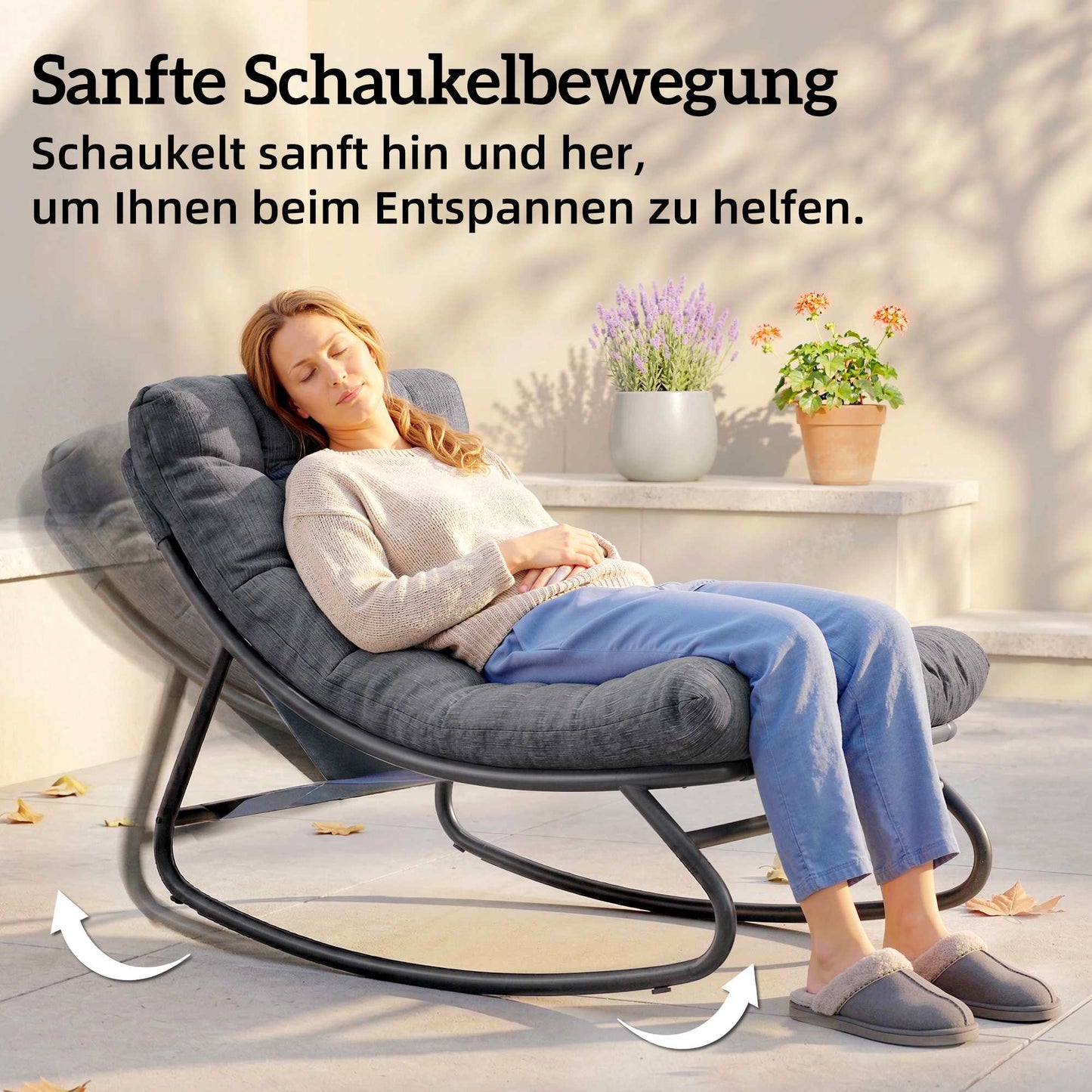 Rocking Chair with Wide Mesh Seat and Thick Cushion, Gray