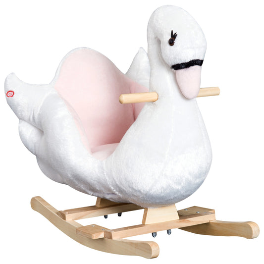 Pink and white rocking horse for children - Soft plush, 60x32x55 cm