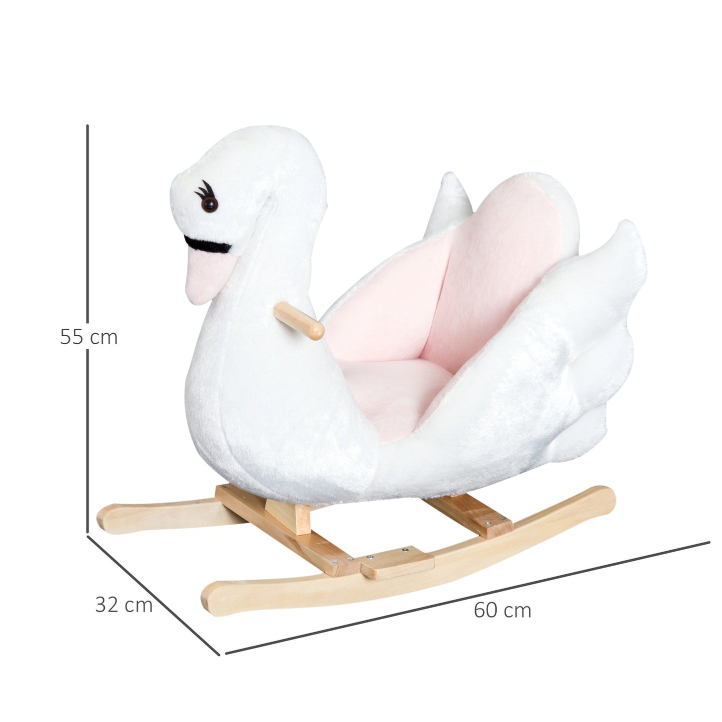 Pink and white rocking horse for children - Soft plush, 60x32x55 cm
