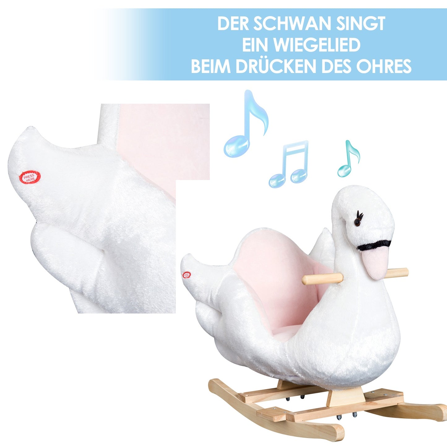 Pink and white rocking horse for children - Soft plush, 60x32x55 cm