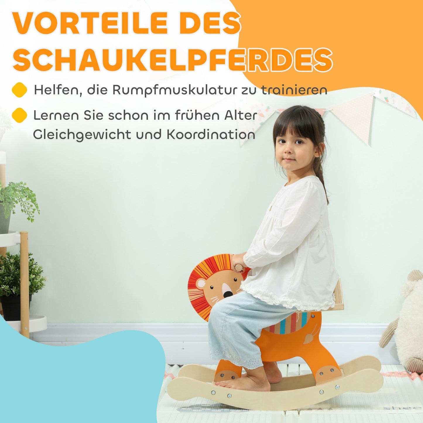 Rocking Horse, Lion Design, Wood, 25kg Capacity, Ages 2-5