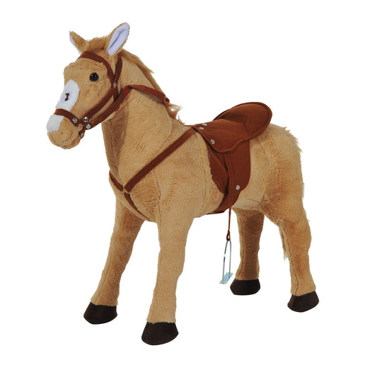 Plush rocking horse with sound for children, Beige, 85 cm