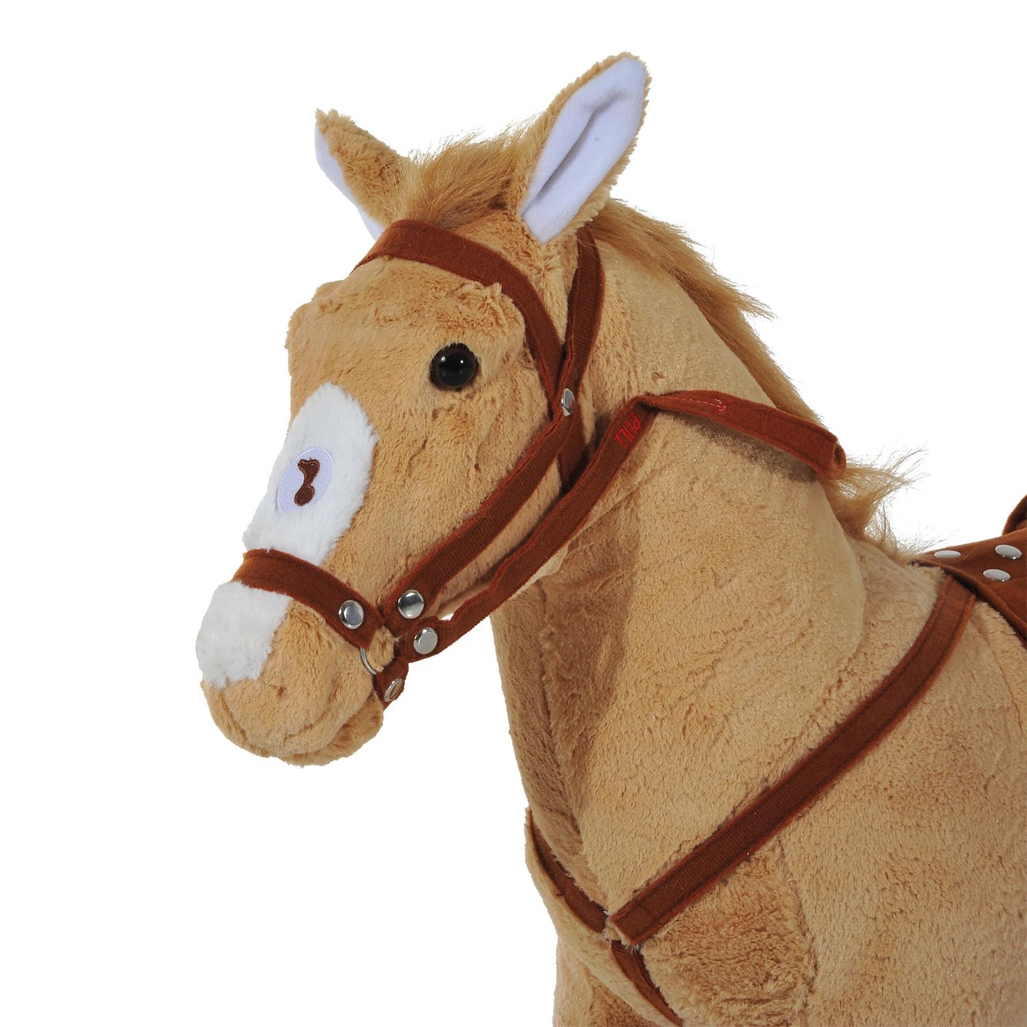 Plush rocking horse with sound for children, Beige, 85 cm