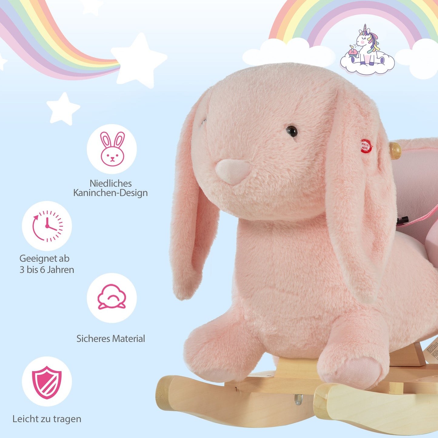 Pink rocking horse for children - 60 x 33 x 50 cm