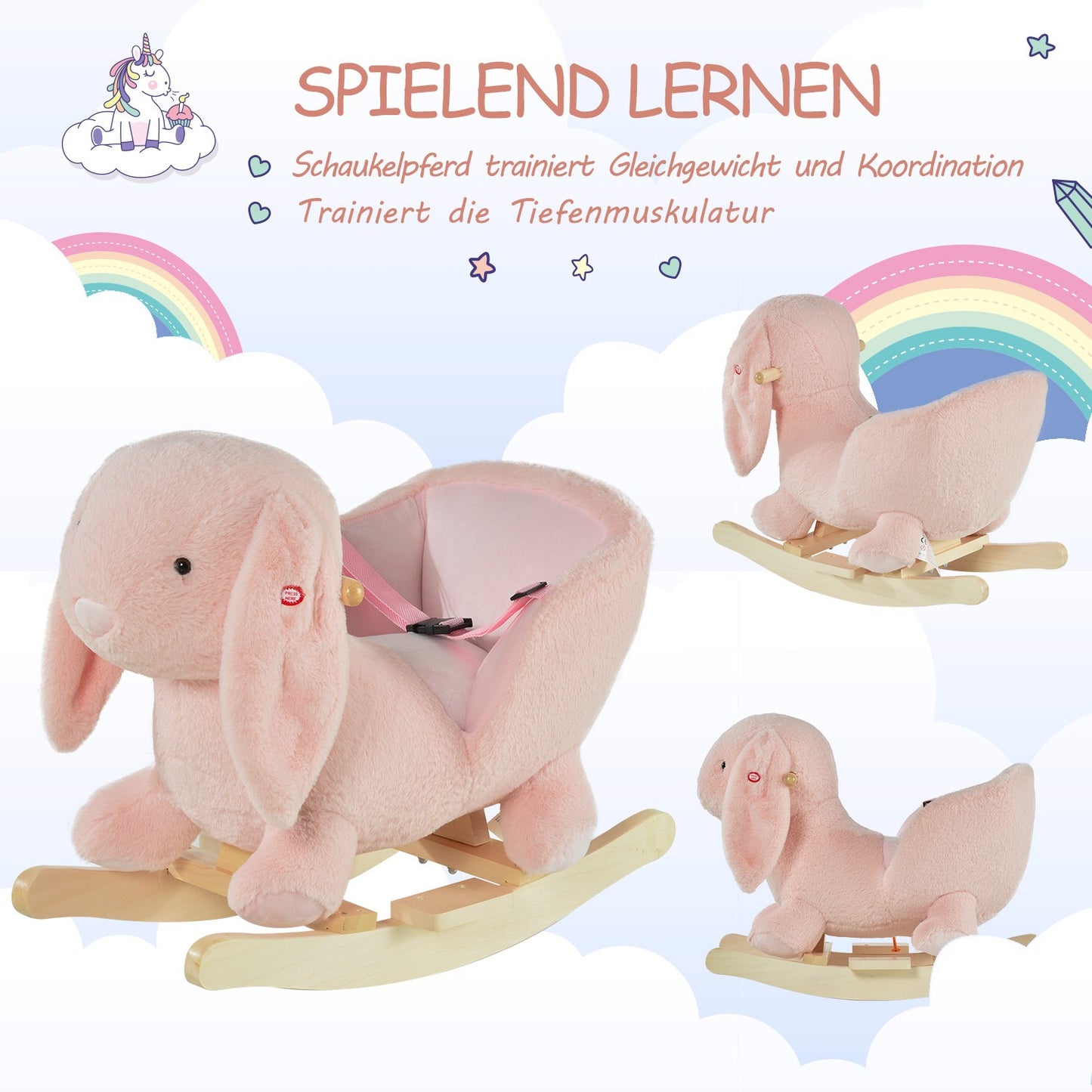 Pink rocking horse for children - 60 x 33 x 50 cm