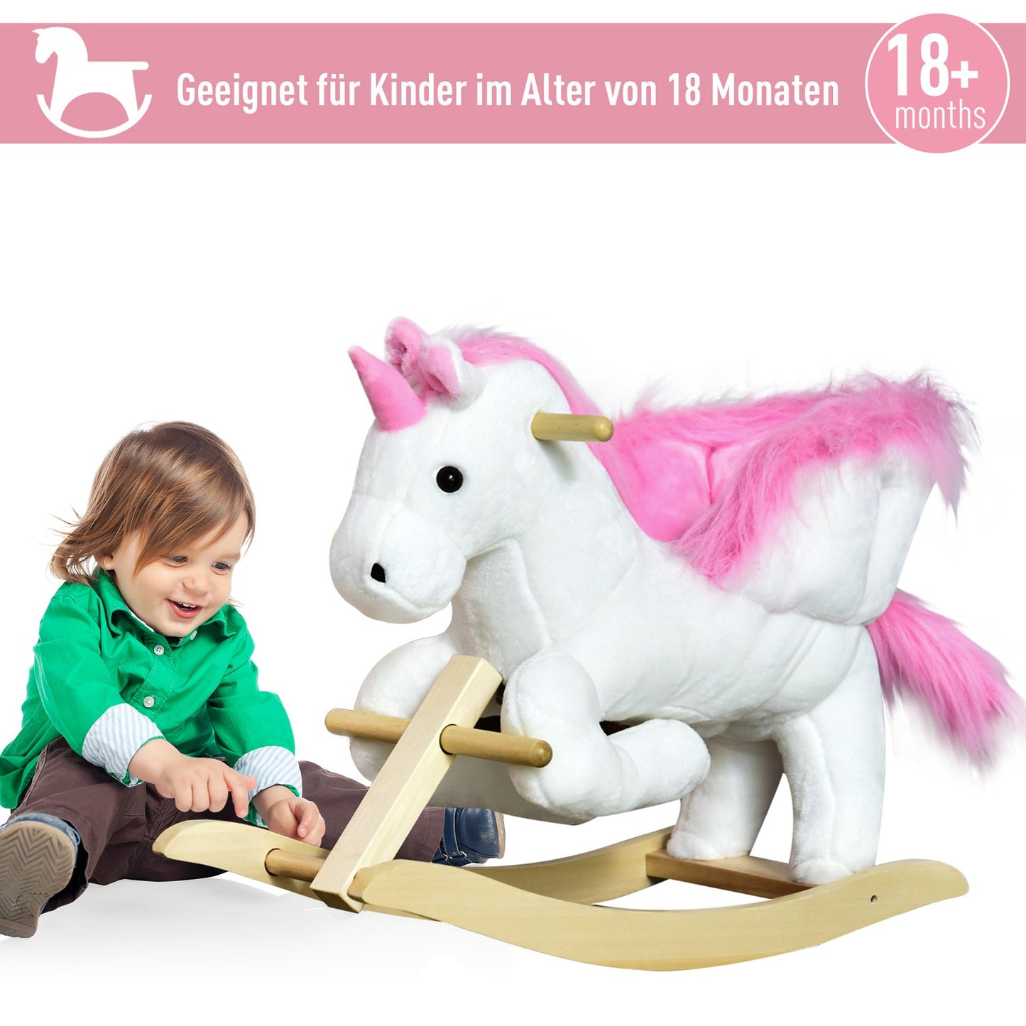 Children's pink & white rocking horse, 65 x 32 x 55 cm