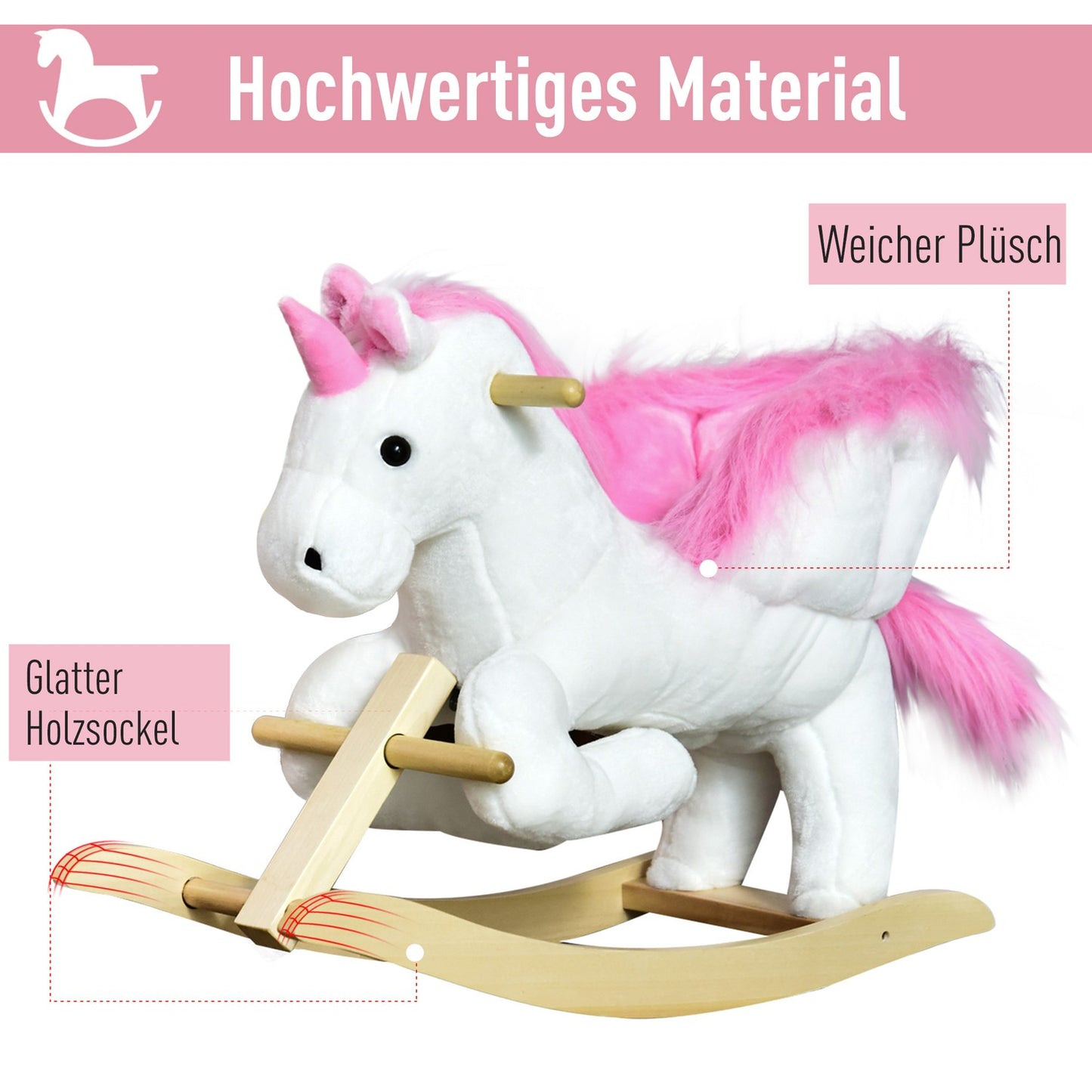 Children's pink & white rocking horse, 65 x 32 x 55 cm