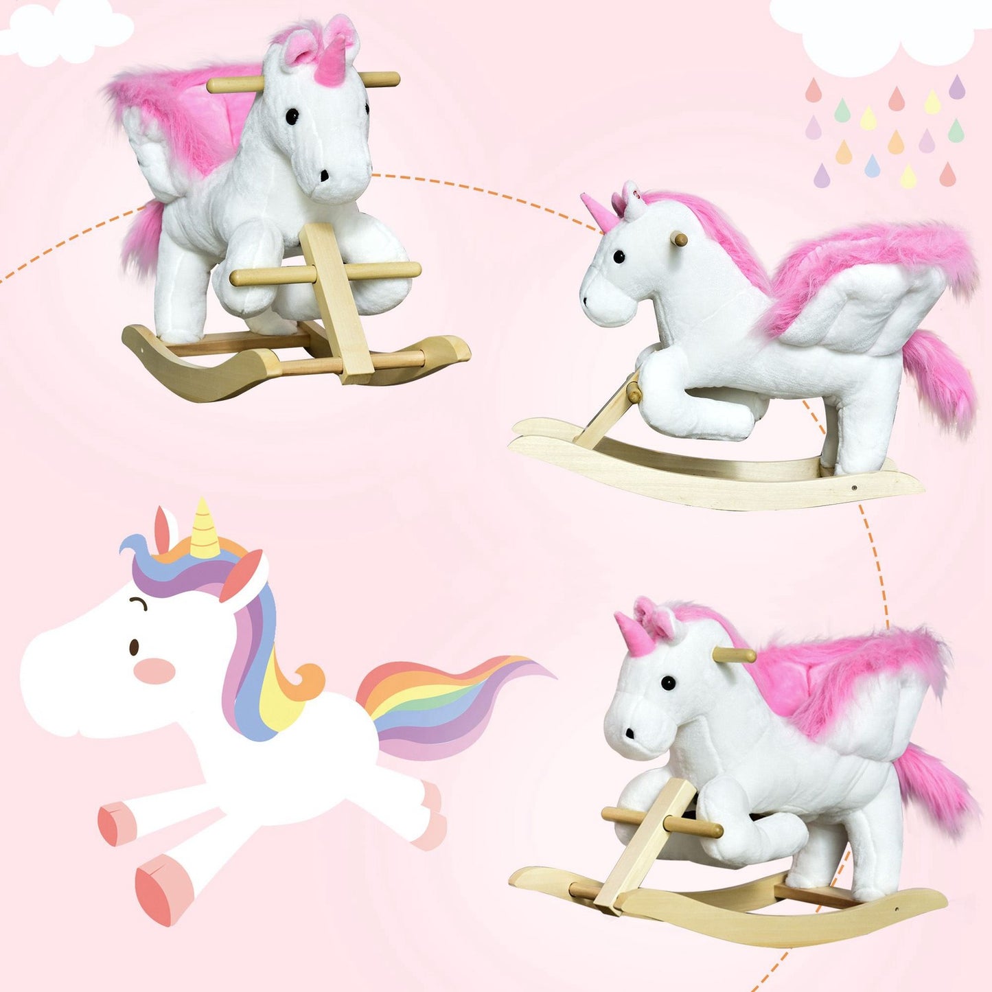 Children's pink & white rocking horse, 65 x 32 x 55 cm