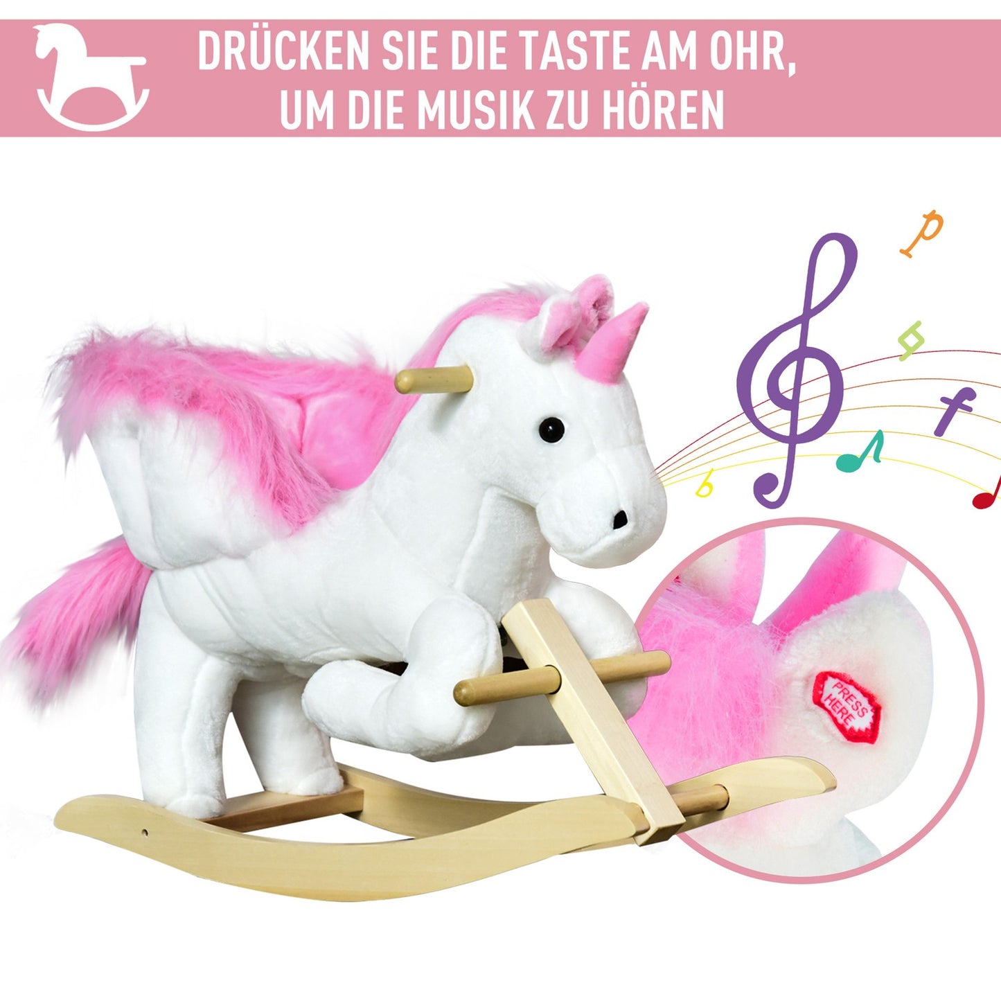 Children's pink & white rocking horse, 65 x 32 x 55 cm