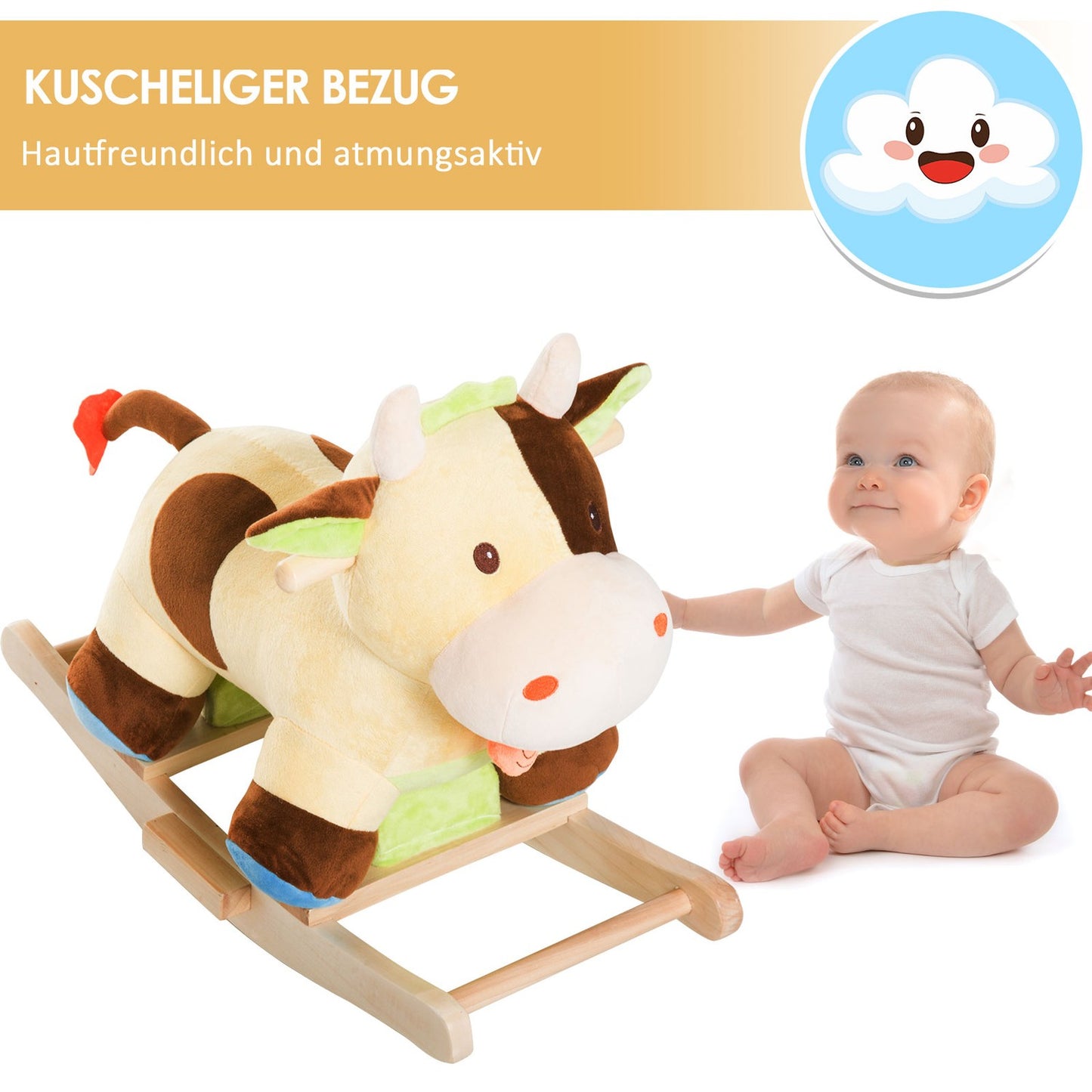 Brown & Yellow Baby Rocking Cow Toy - 60x34x46 Cm
