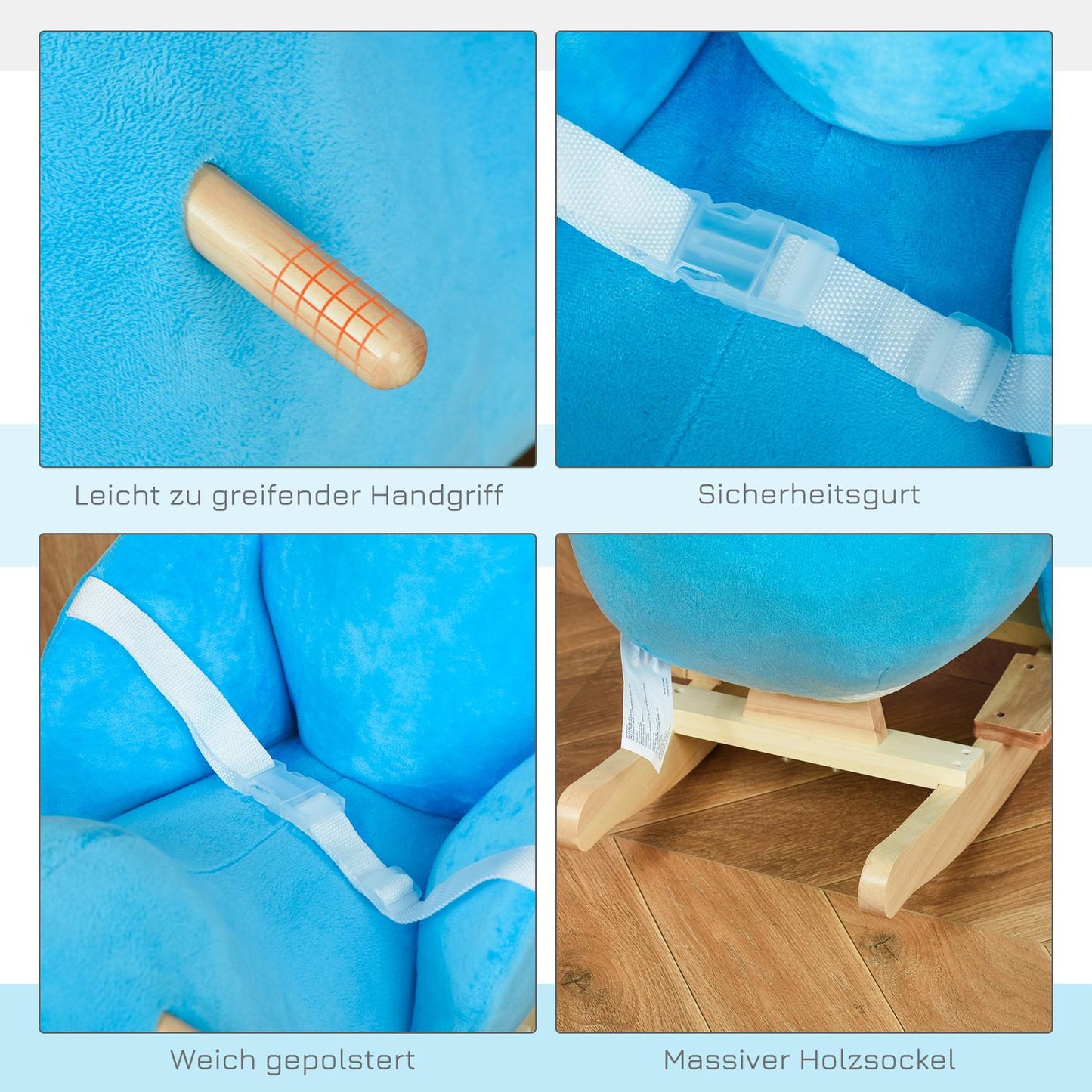 Blue plush whale rocking horse toy, sound, 18-36 months