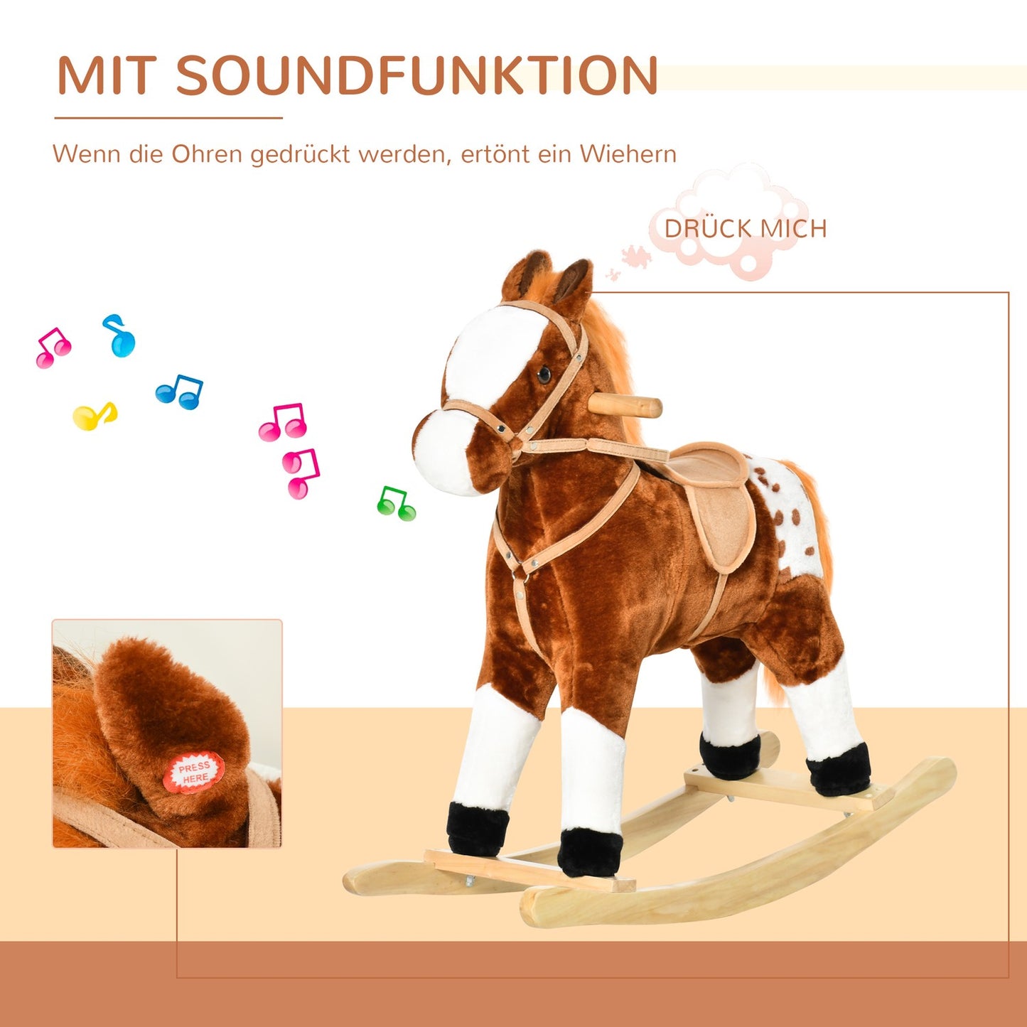 Brown rocking horse toy for children, 3+ years, 74x28x65cm