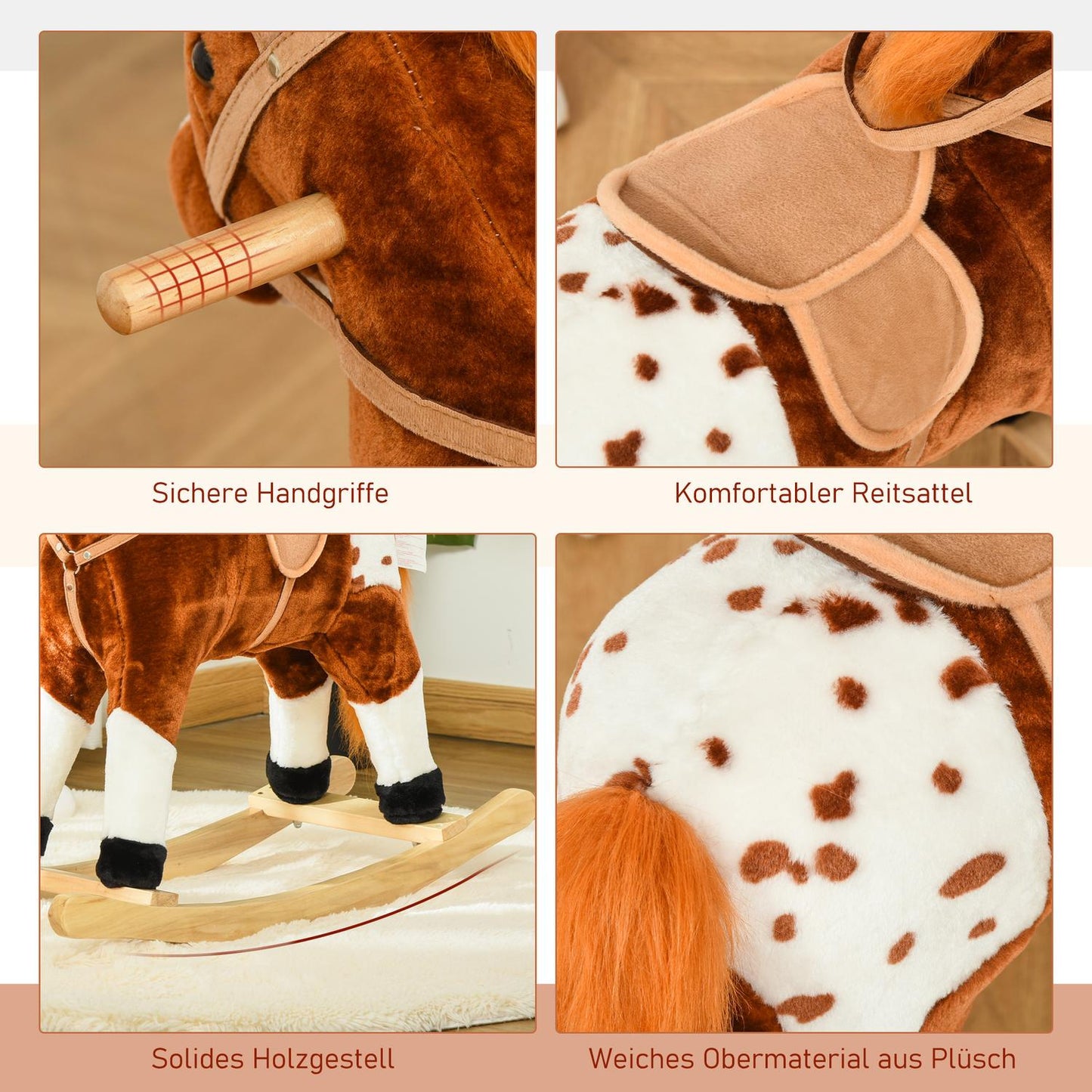 Brown rocking horse toy for children, 3+ years, 74x28x65cm