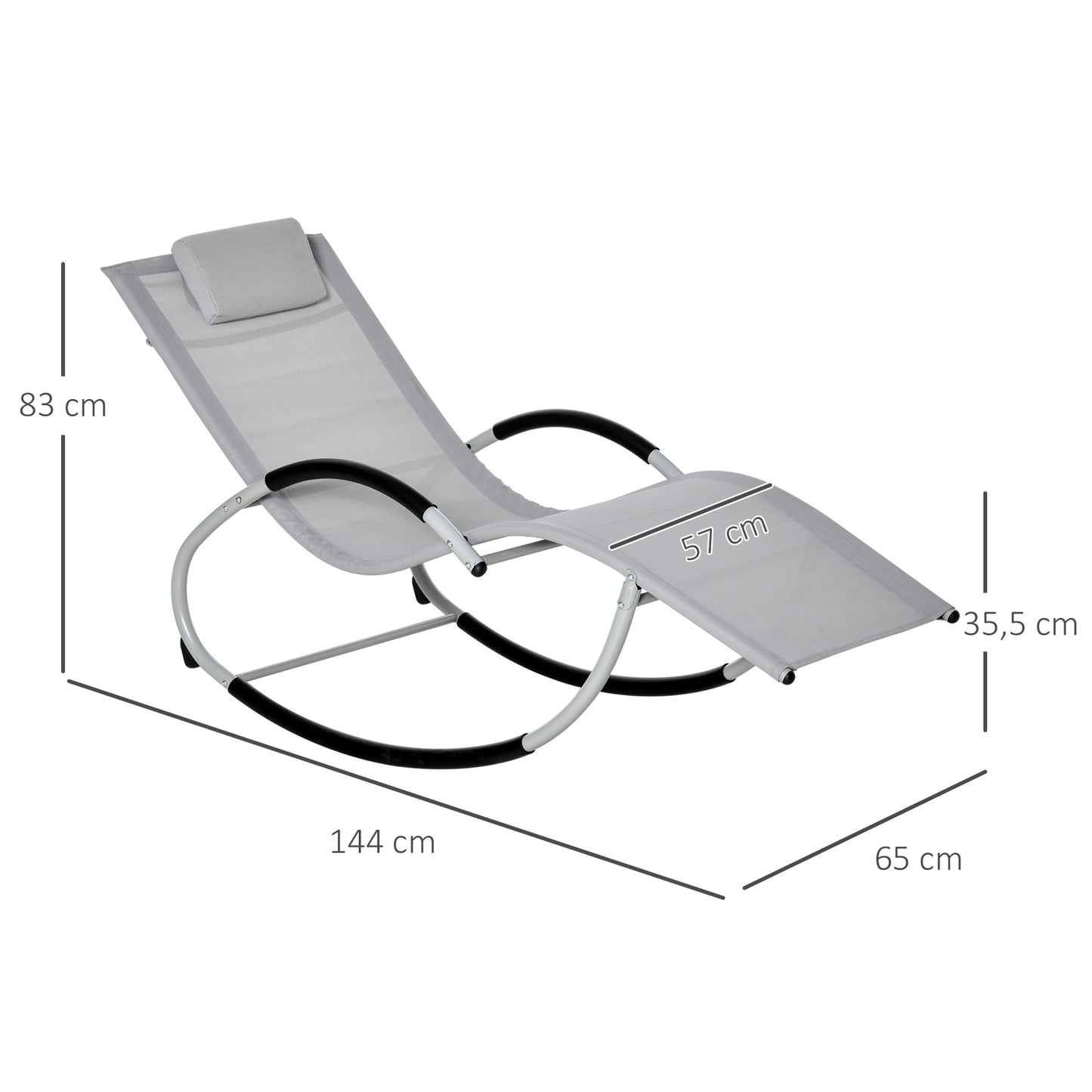 Garden rocking chair with headrest, light gray metal