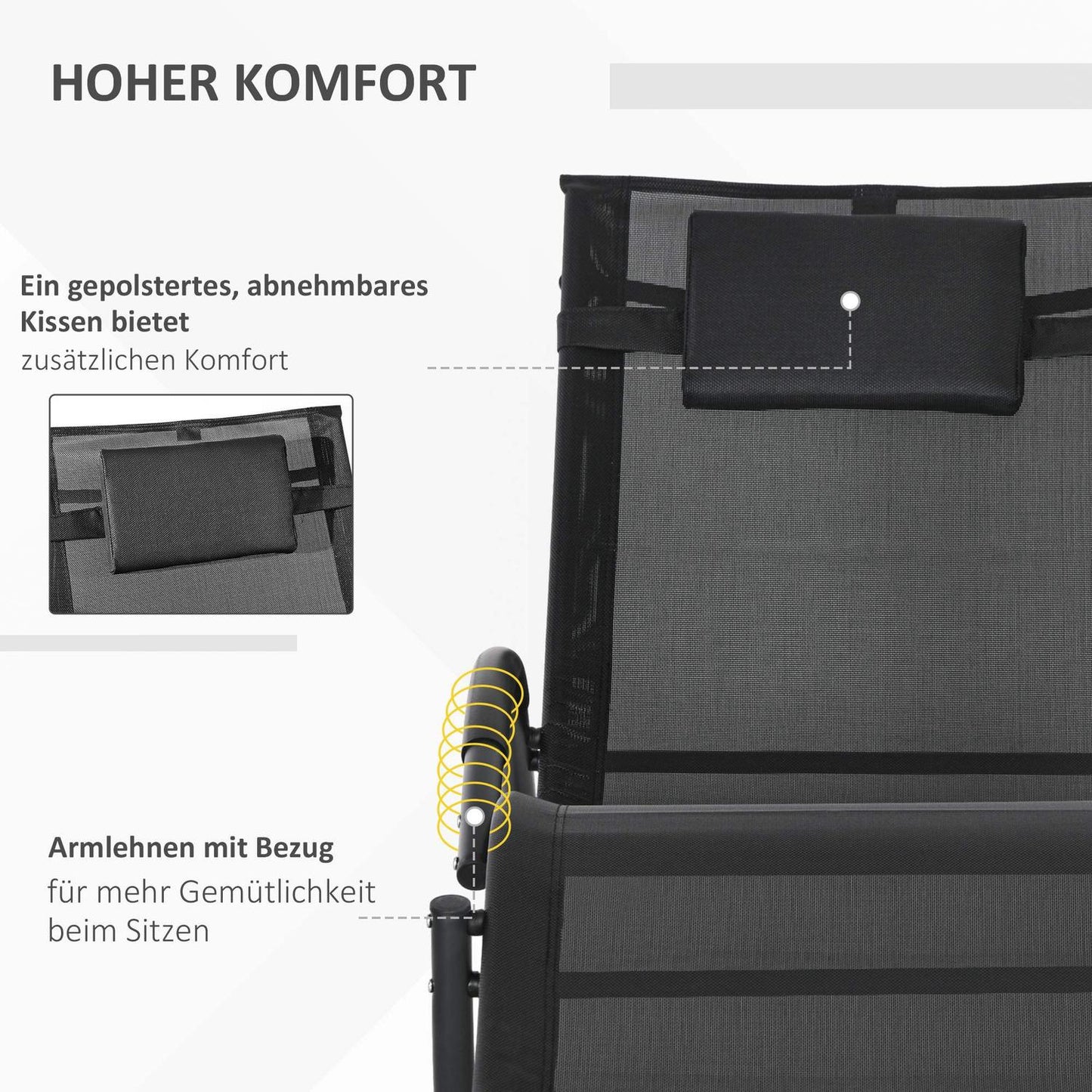 Rocking chair with cushion, black, 155x61x88 Cm