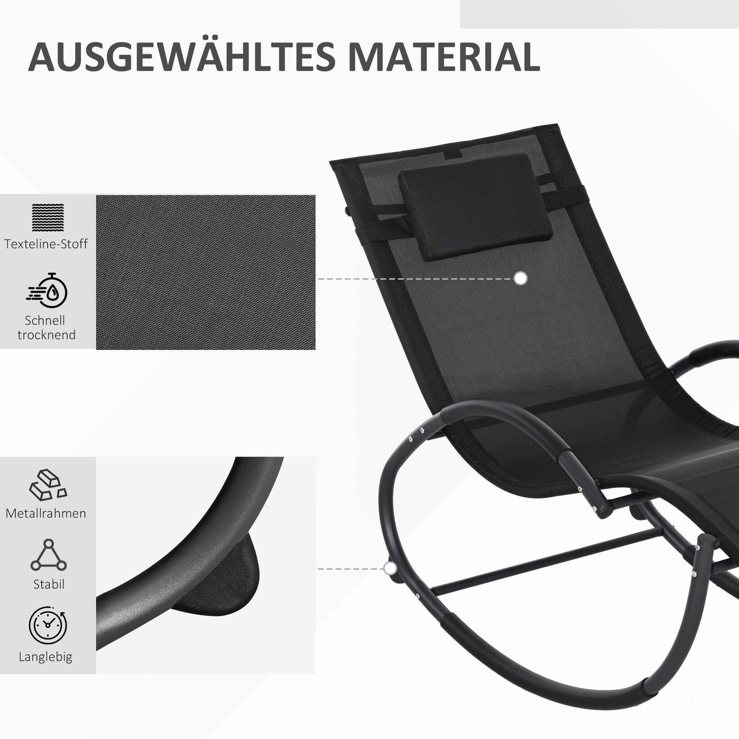 Rocking chair with cushion, black, 155x61x88 Cm