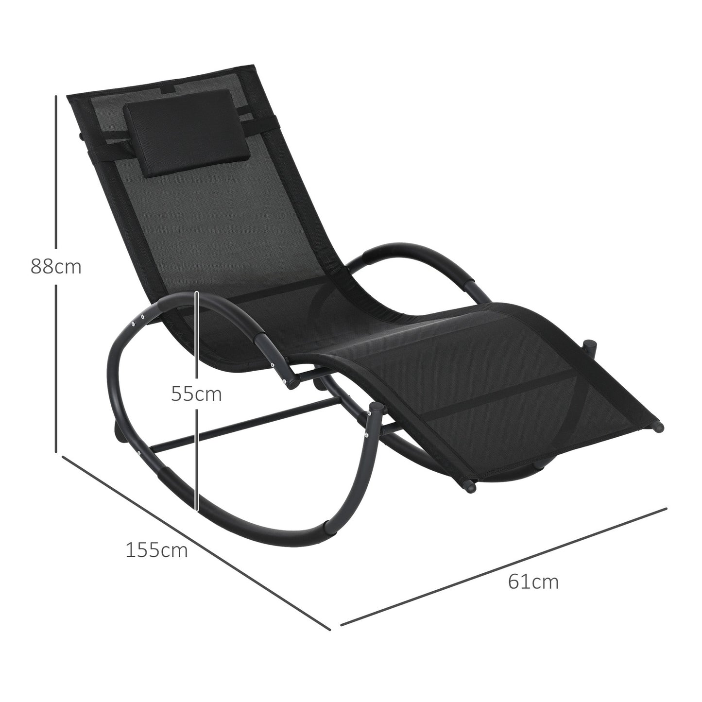 Rocking chair with cushion, black, 155x61x88 Cm