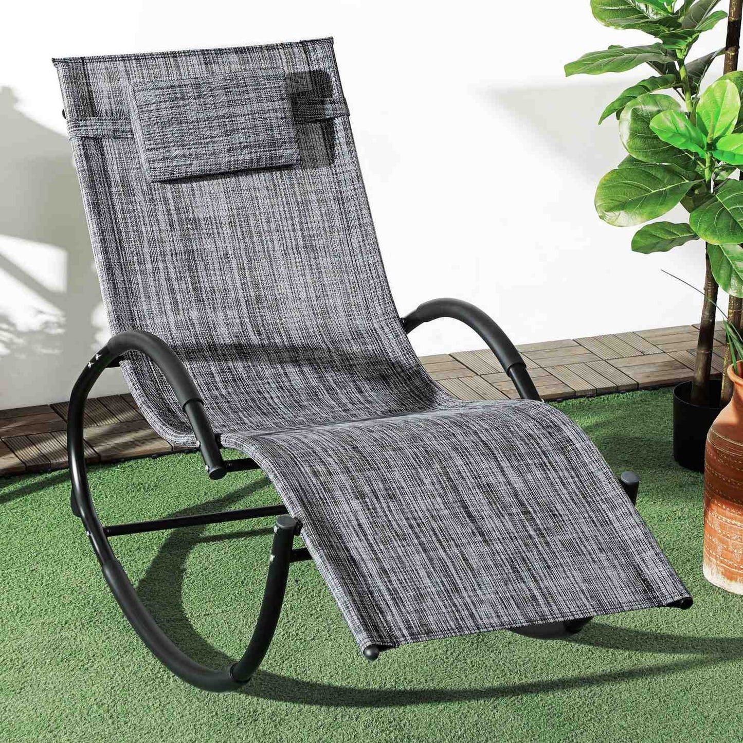 Gray rocking chair with cushion - 155 x 61 x 88 cm