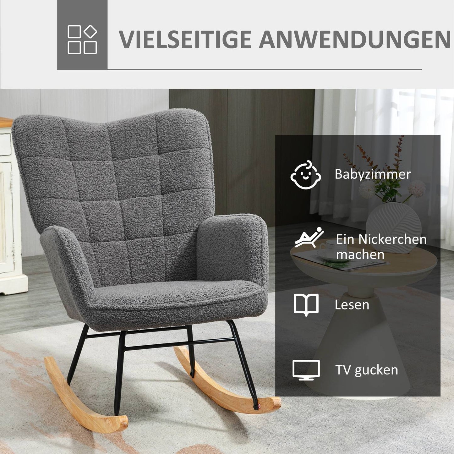 Rocking Accent Chair, dark gray berber fleece, 71x92x101 cm