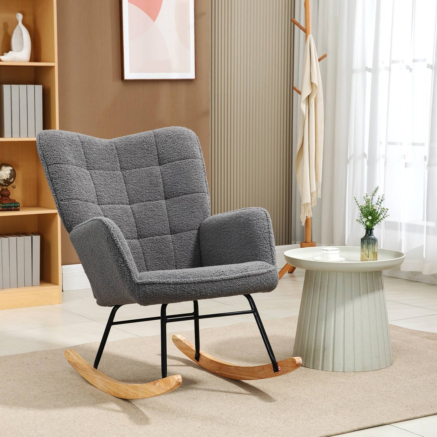 Rocking Accent Chair, dark gray berber fleece, 71x92x101 cm