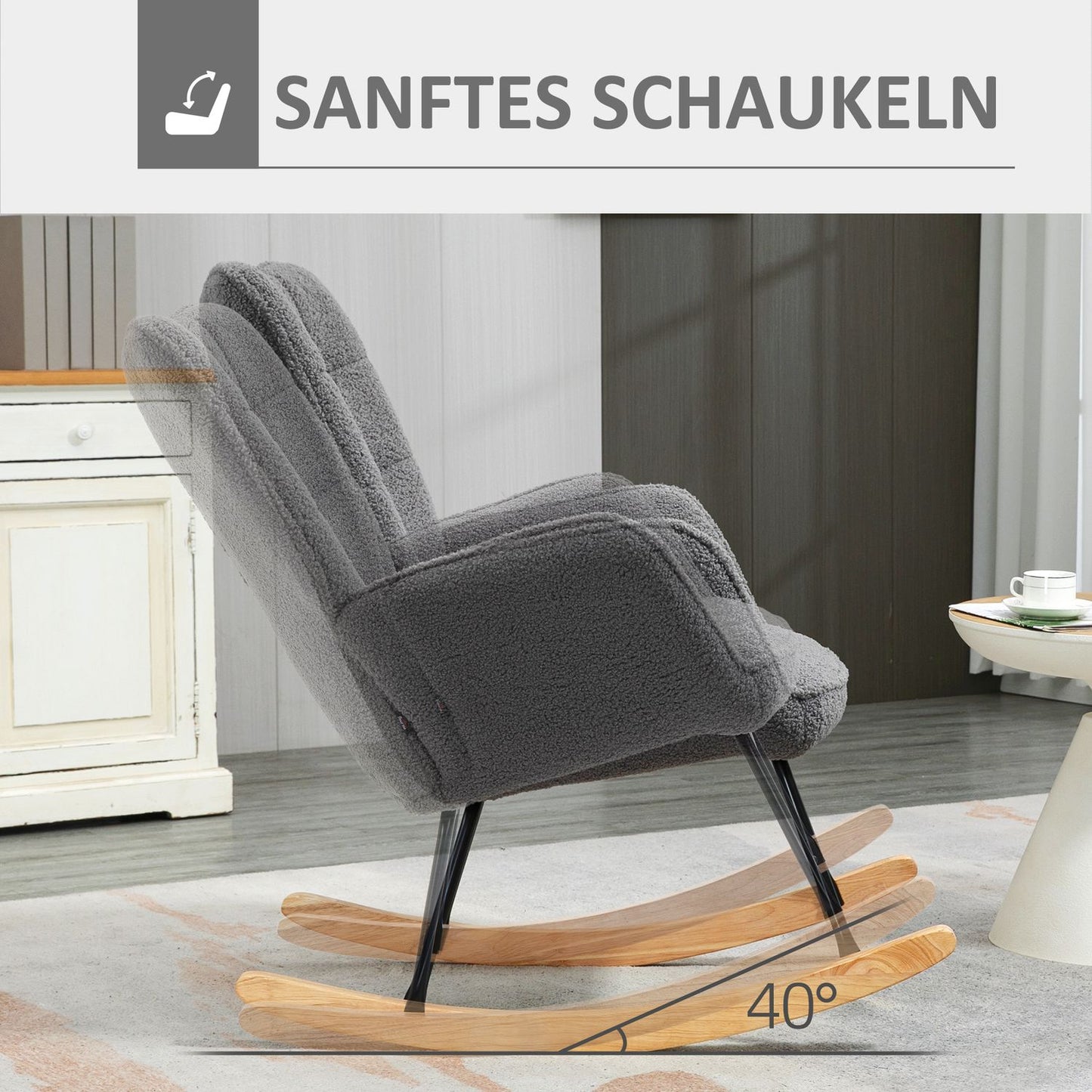 Rocking Accent Chair, dark gray berber fleece, 71x92x101 cm