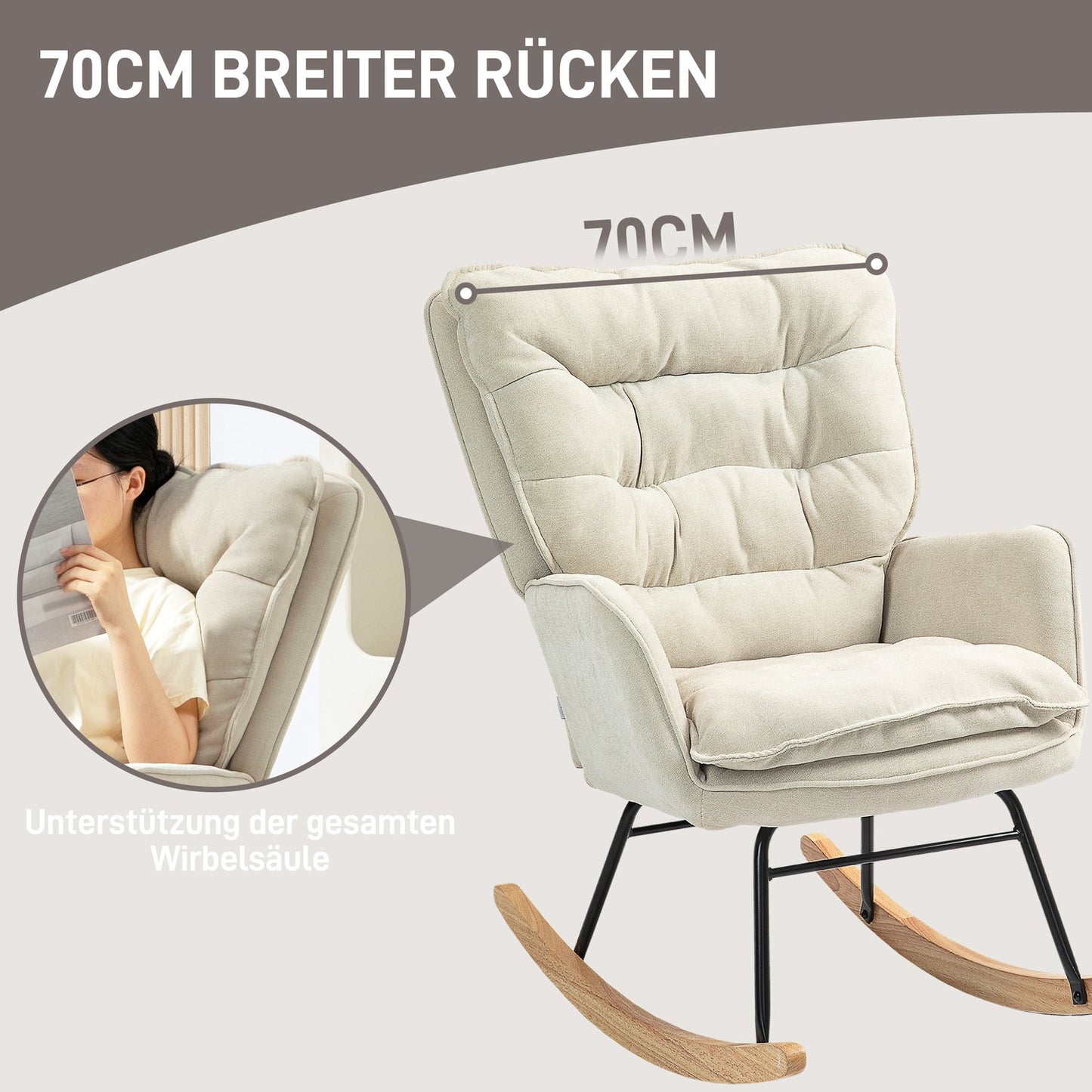 Beige Chenille-Look rocking chair, 120 kg Capacity, for bedrooms