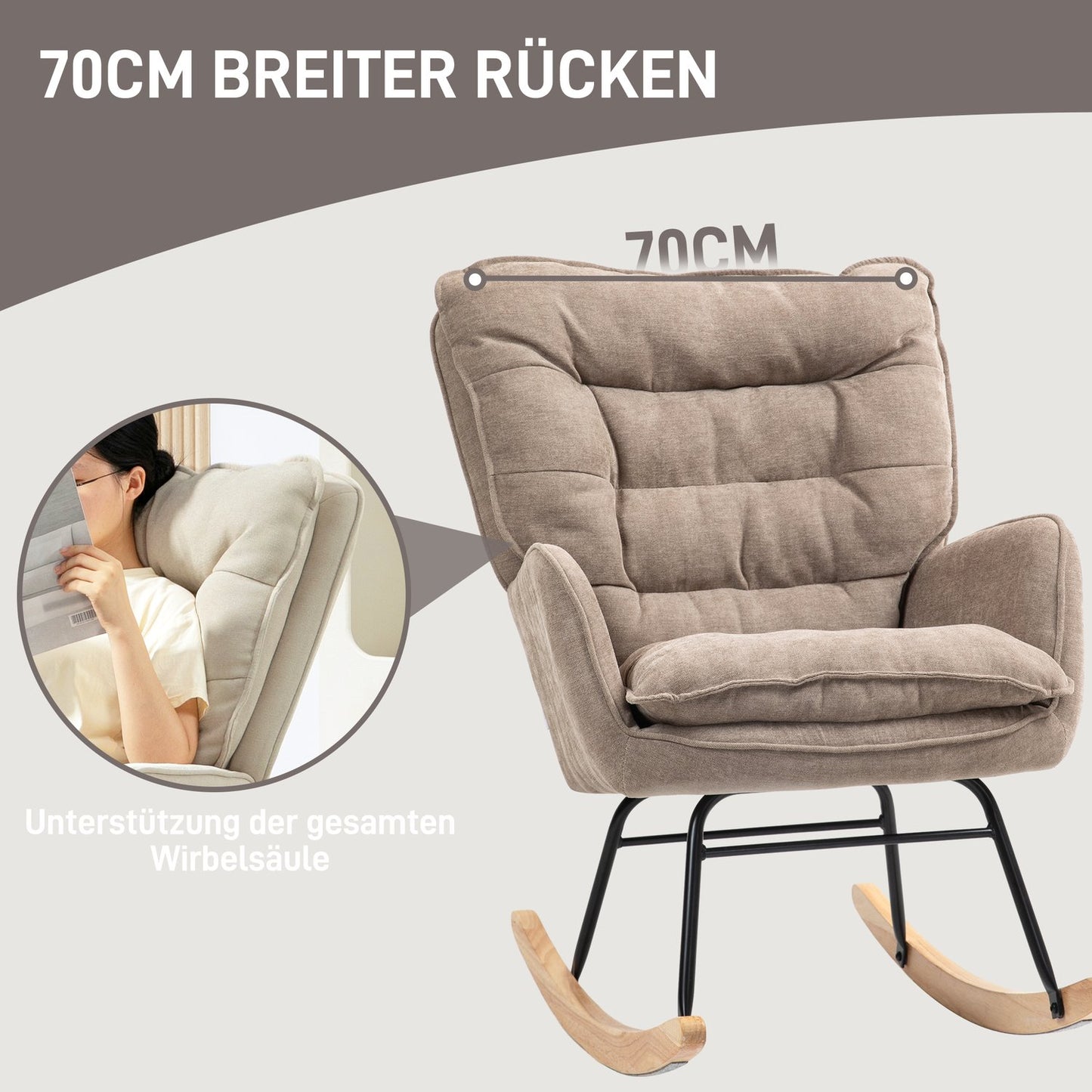 Brown armchair - Chenille Look, 120 kg Capacity Rocker