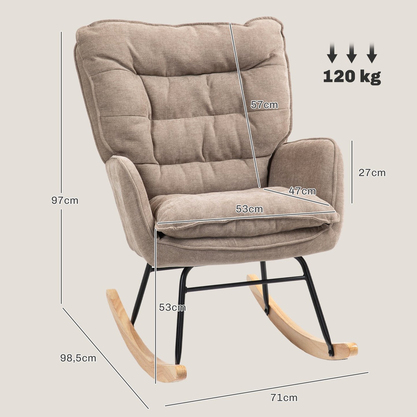 Brown armchair - Chenille Look, 120 kg Capacity Rocker