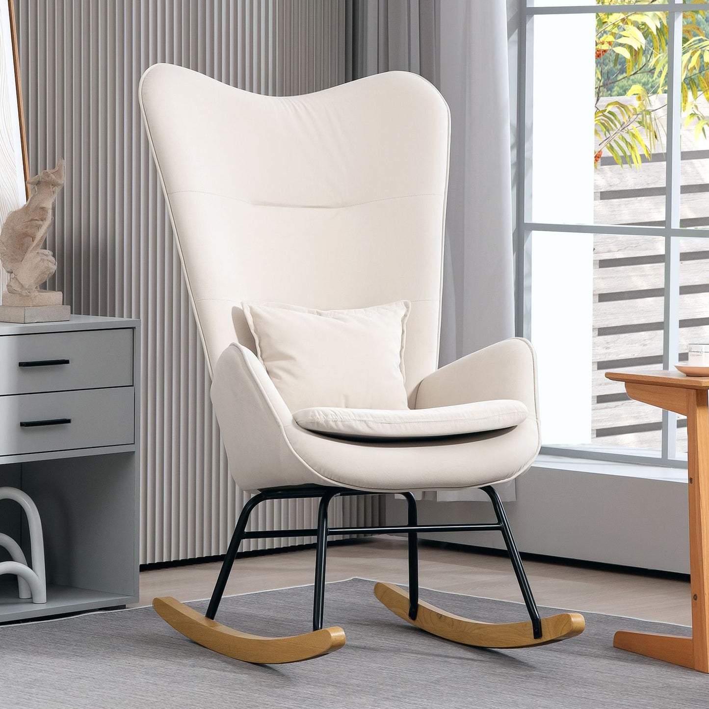 Rocking chair in velvet look, 120 kg Capacity, Cream white