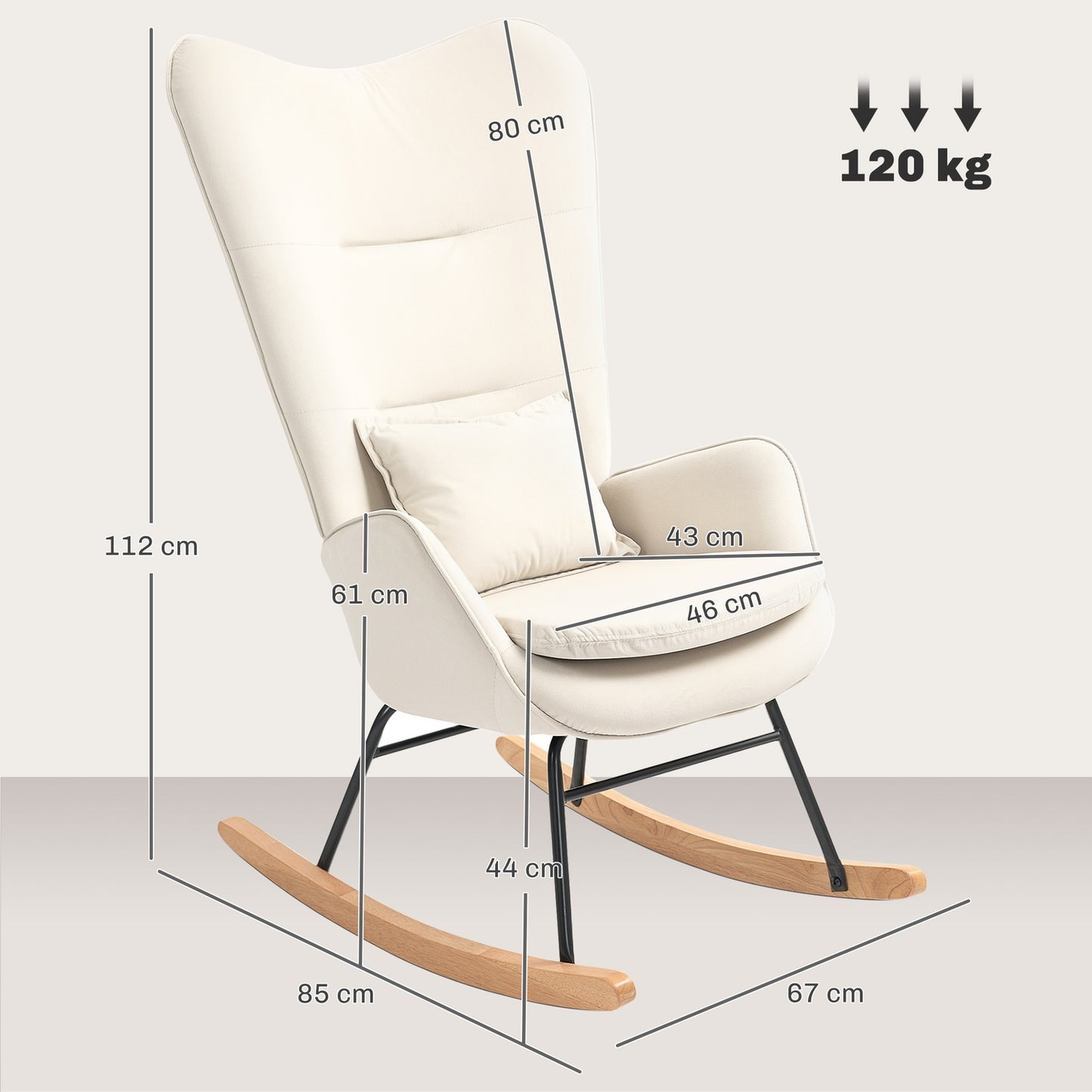 Rocking chair in velvet look, 120 kg Capacity, Cream white
