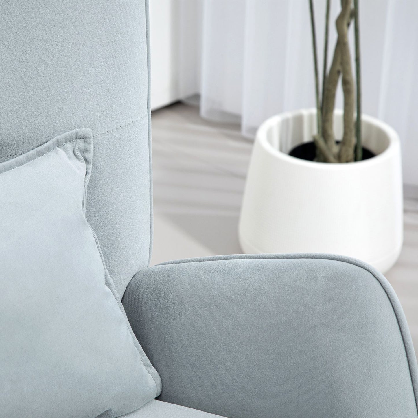 Velvet Look rocking chair, 120 kg capacity, light grey