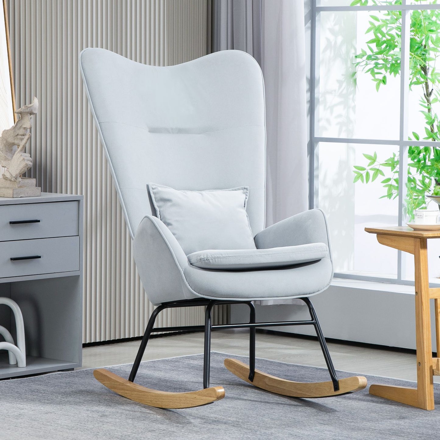 Velvet Look rocking chair, 120 kg capacity, light grey