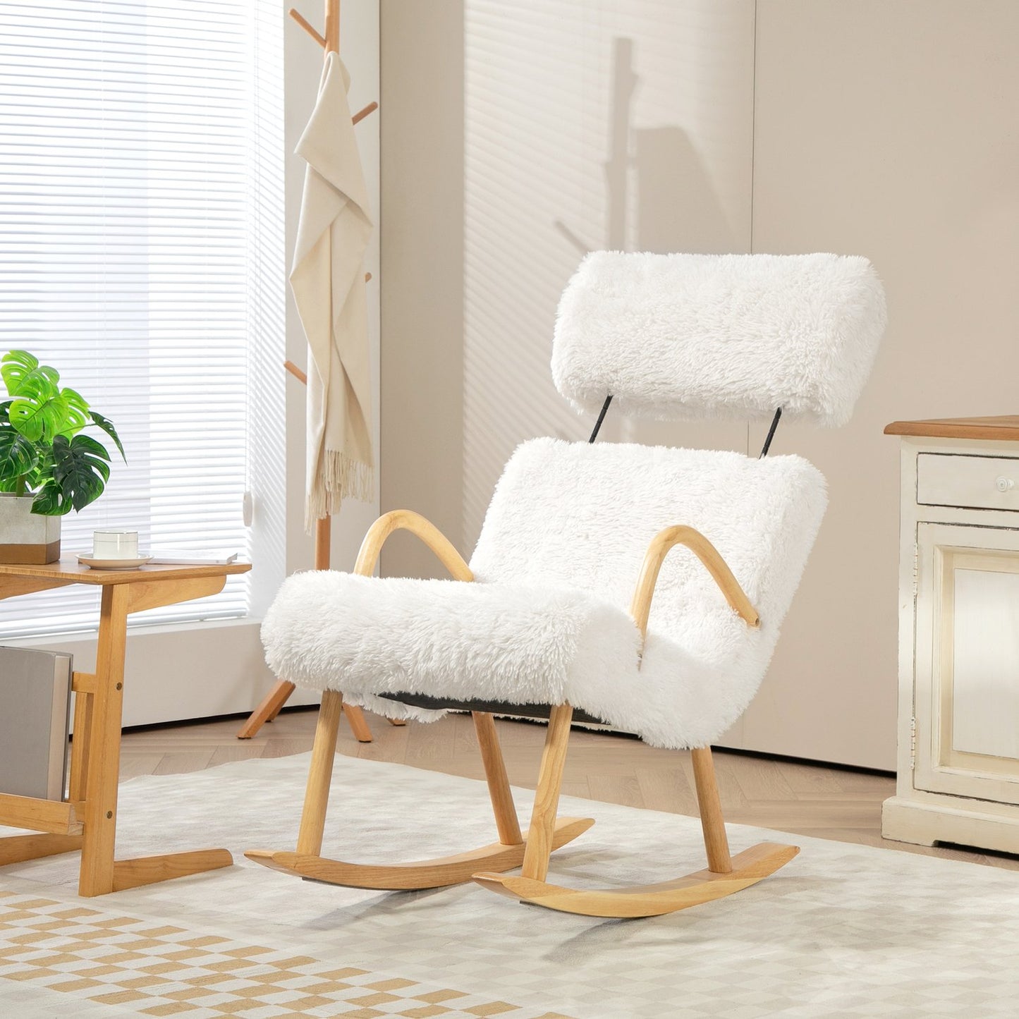 White wool-look nursery rocking chair, 120 kg Capacity