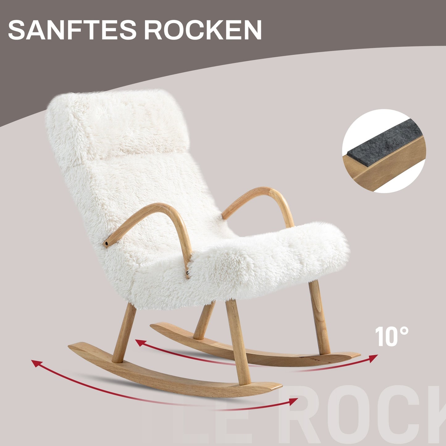 White wool-look nursery rocking chair, 120 kg Capacity