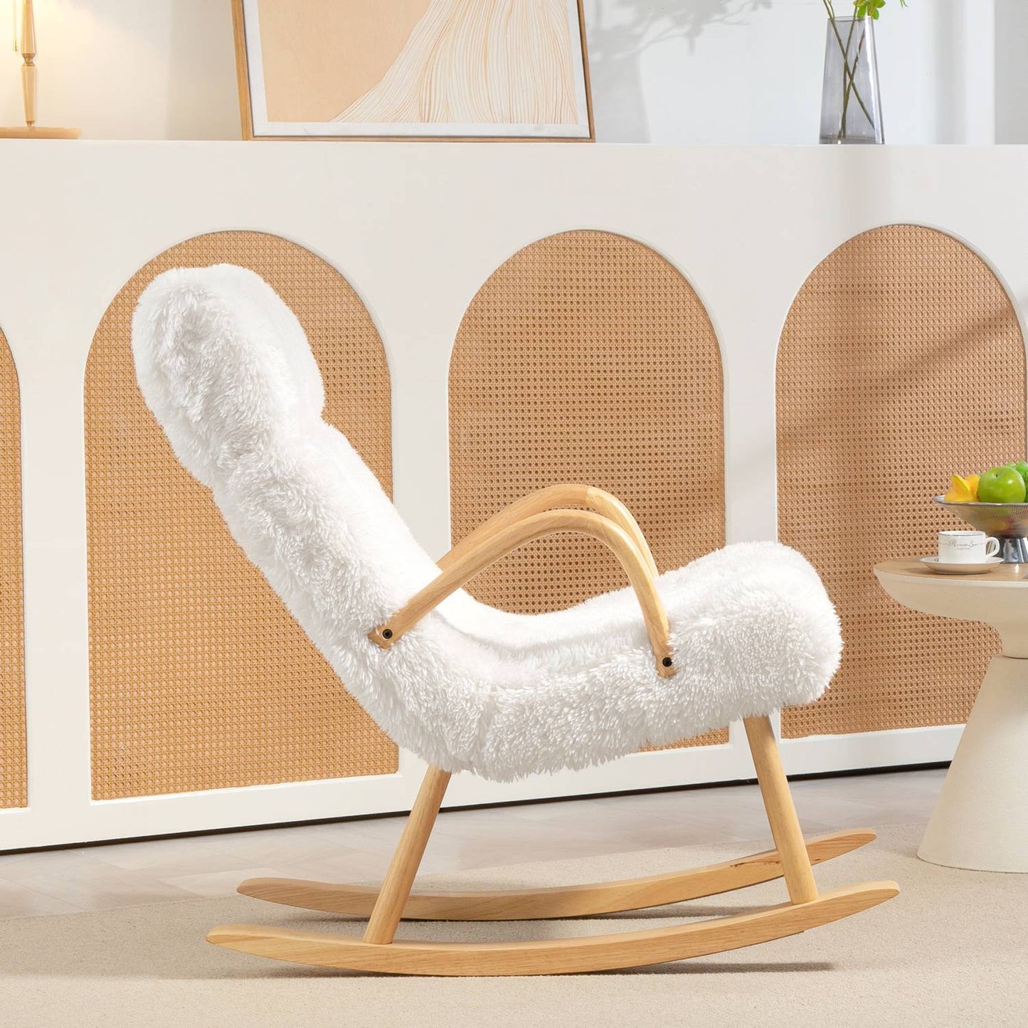 White wool-look nursery rocking chair, 120 kg Capacity