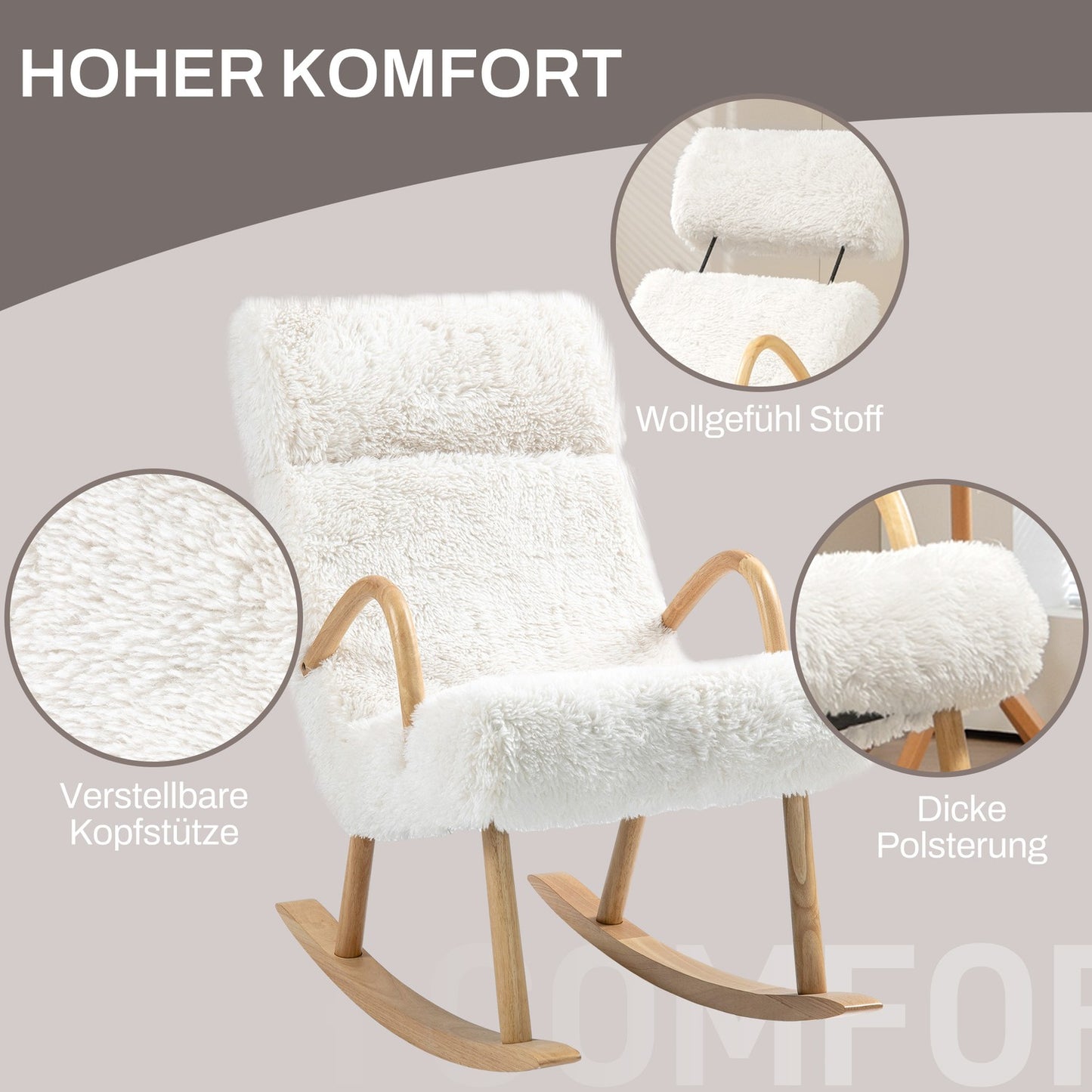 White wool-look nursery rocking chair, 120 kg Capacity