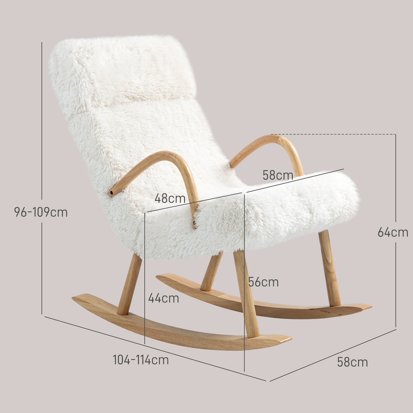 White wool-look nursery rocking chair, 120 kg Capacity