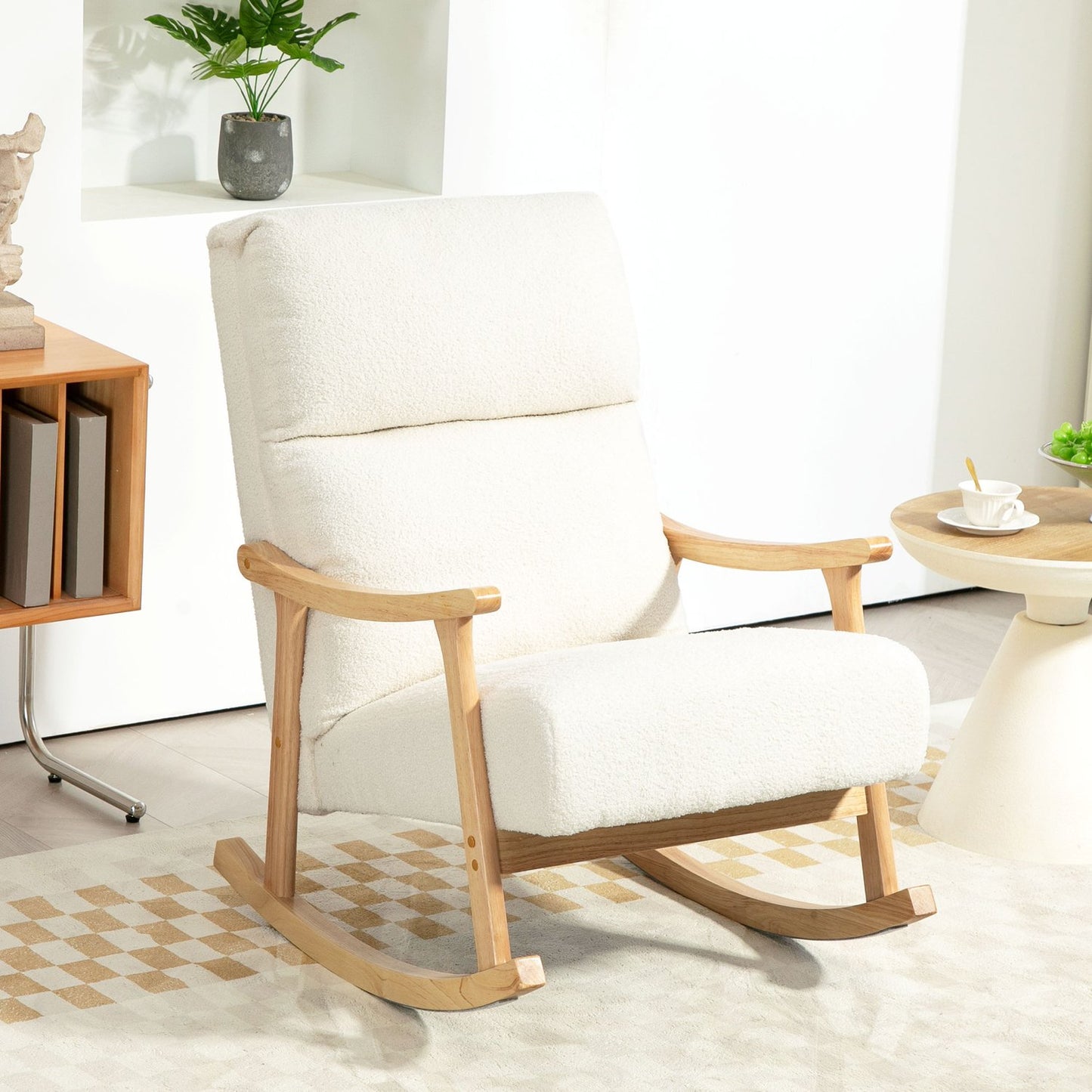 Cream White Velvet Look rocking chair for bedroom & living room