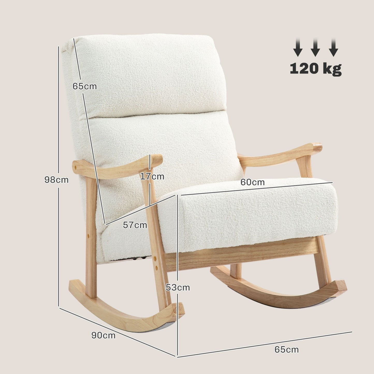 Cream White Velvet Look rocking chair for bedroom & living room