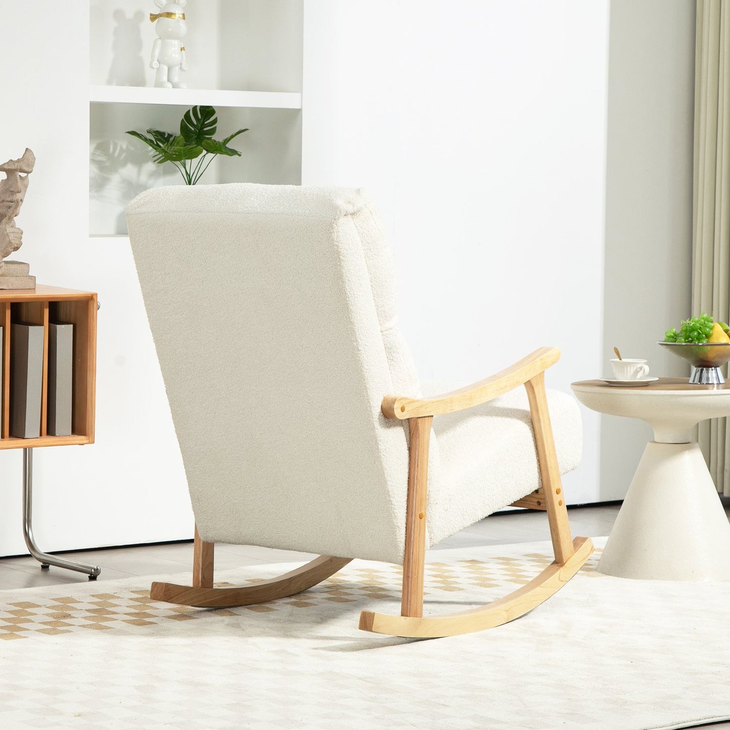 Cream White Velvet Look rocking chair for bedroom & living room