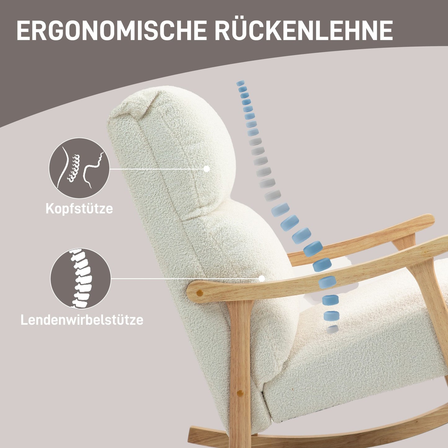 Cream White Velvet Look rocking chair for bedroom & living room