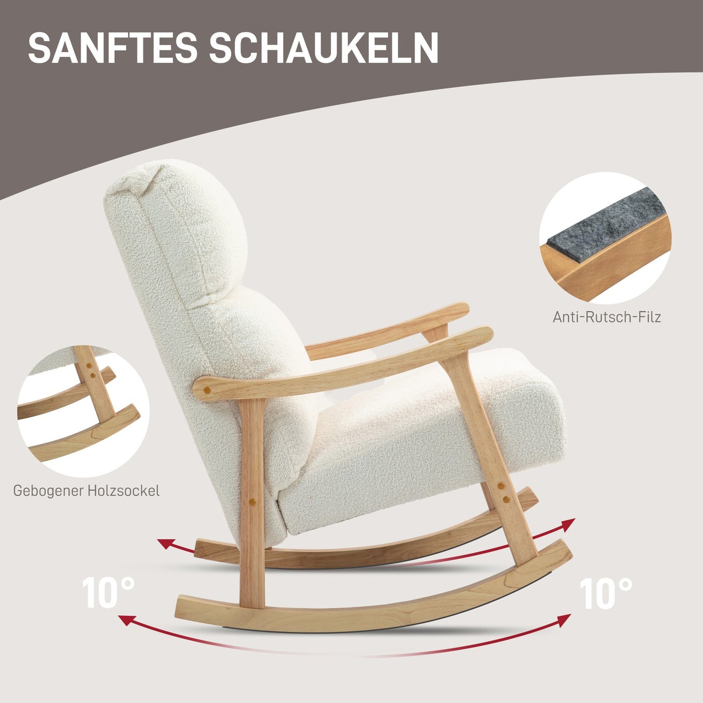 Cream White Velvet Look rocking chair for bedroom & living room