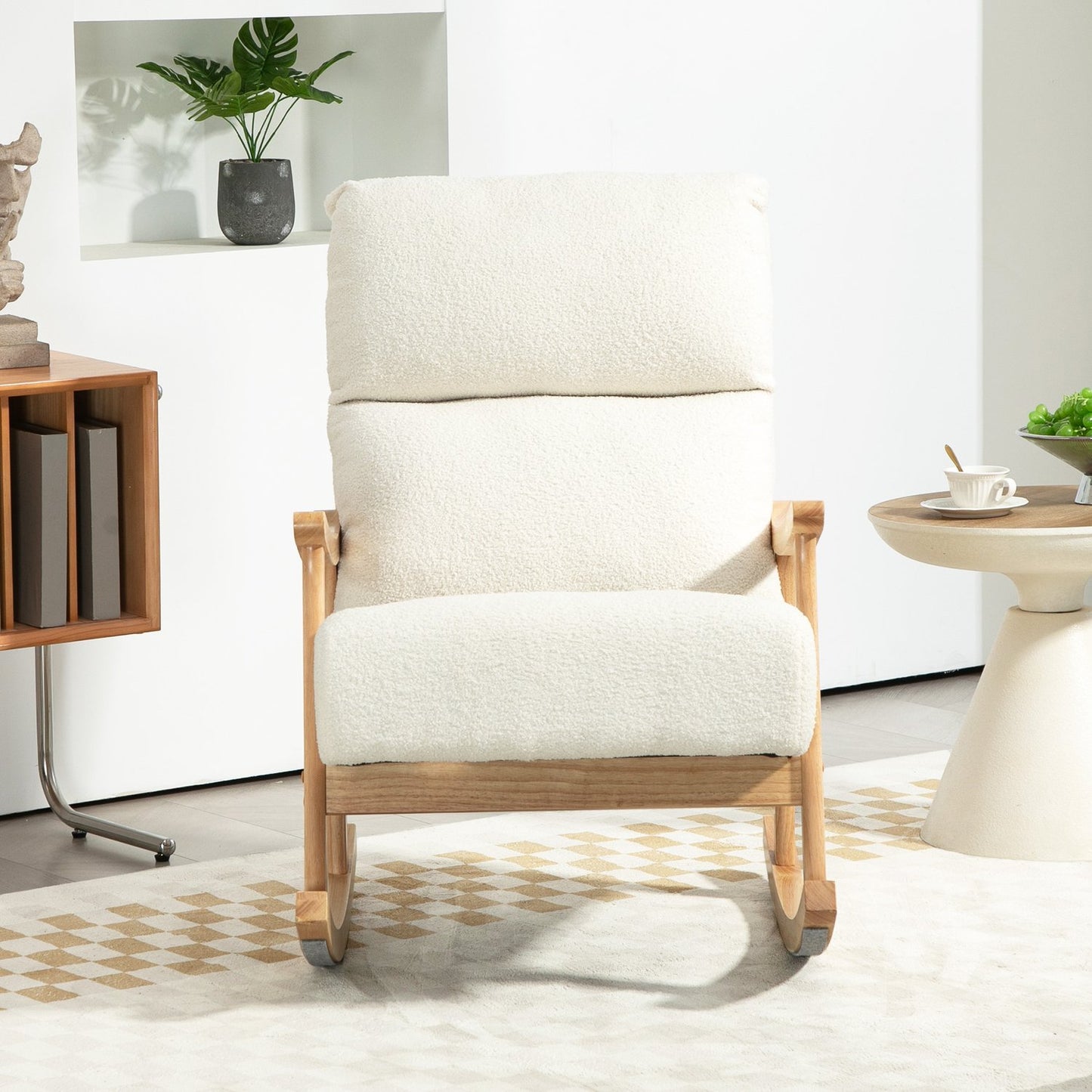 Cream White Velvet Look rocking chair for bedroom & living room