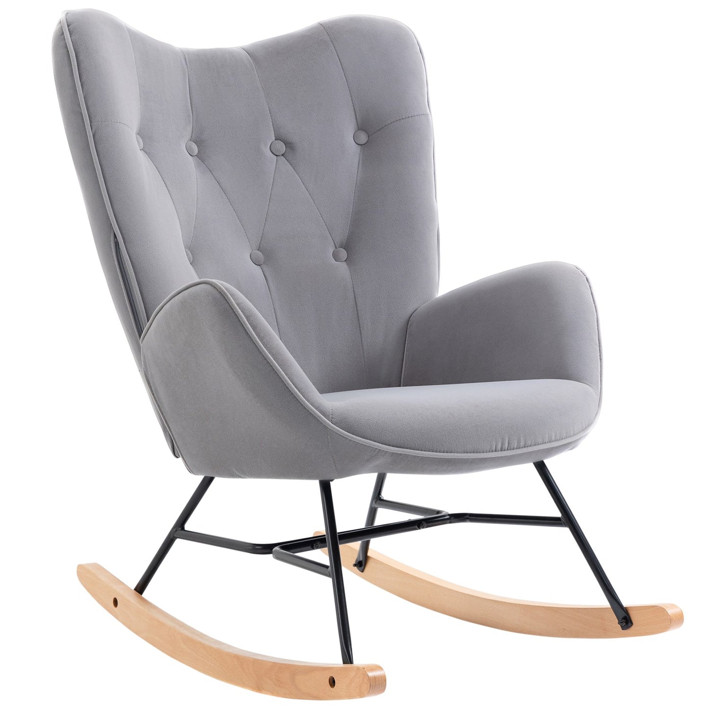 Ergonomic rocking chair in velvet look, 150 kg capacity, light grey