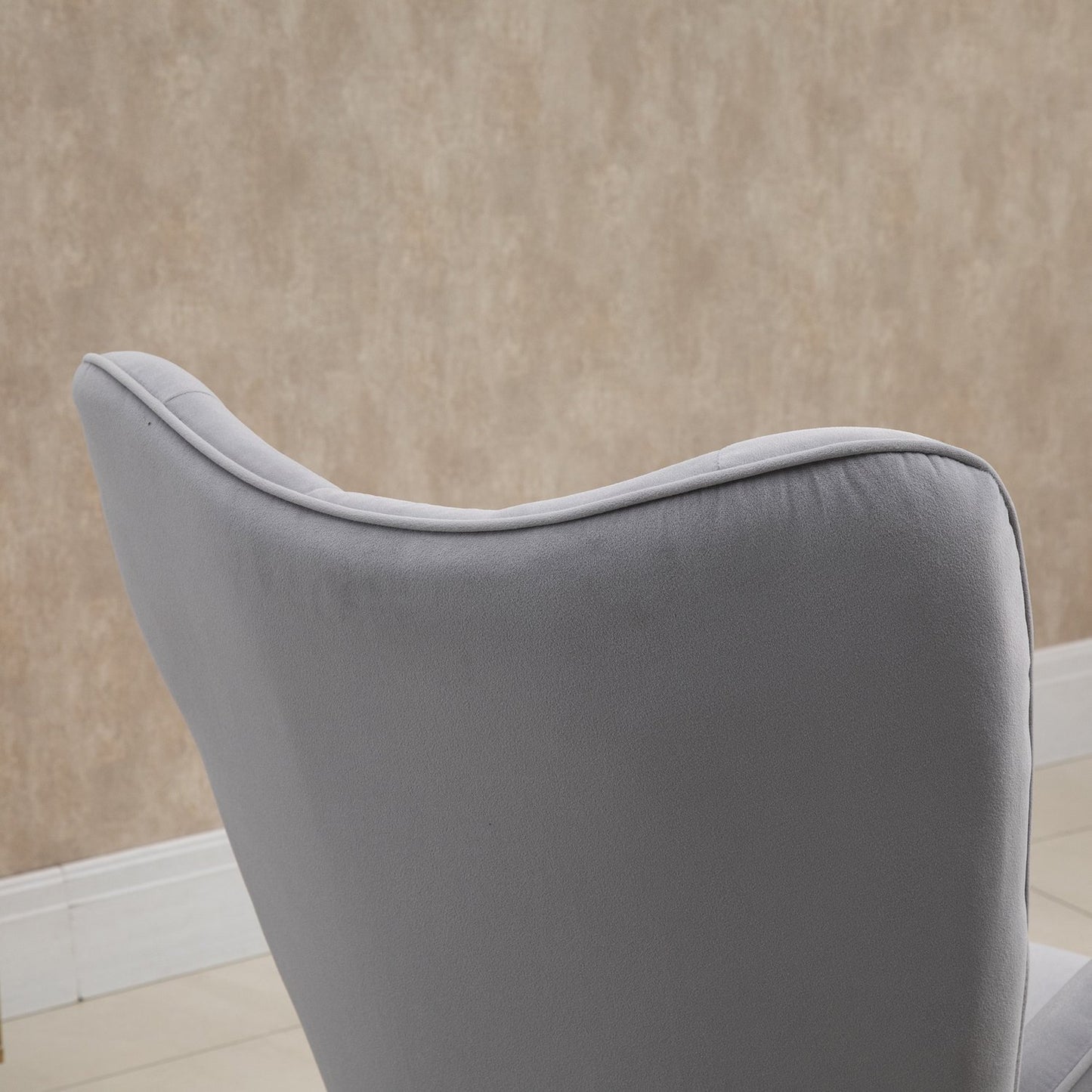 Ergonomic rocking chair in velvet look, 150 kg capacity, light grey
